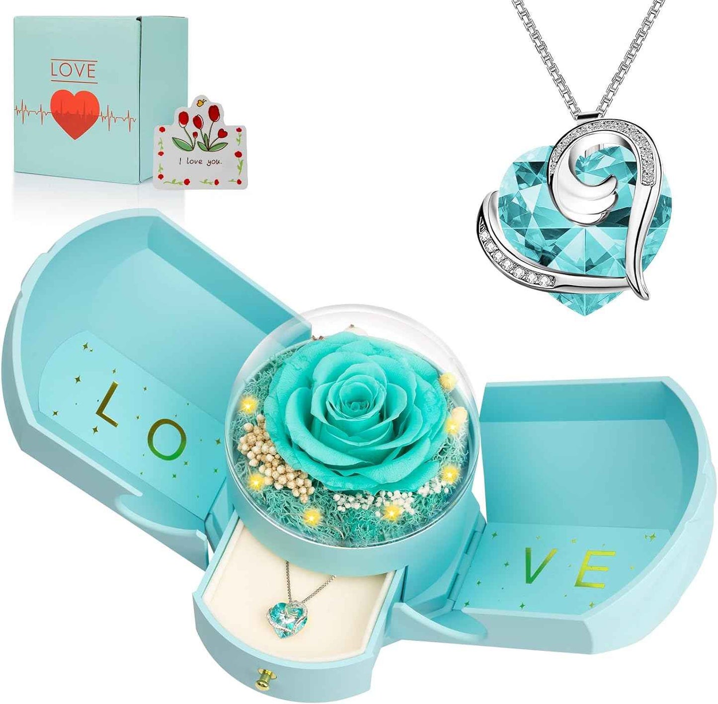 Preserved Real Red Rose with Necklace Forever Flowers Rose Valentines Day Gifts for Her Wife Girlfriend Women Mom Grandma on Valentines Mothers Day Sweetest Day Christmas Anniversary Romantic-Red