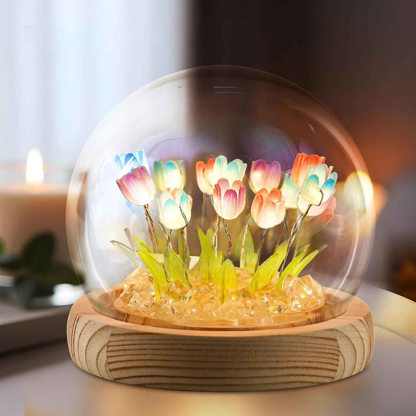 ONXE Valentines Day Gifts for Her Women, Tulips Night Light Cute Flower Lamp in A Glass Dome,Romantic Valentine's Day Home Room Decor, Anniversary Birthday Gift for Girlfriend Mom Sister Grandma Wife