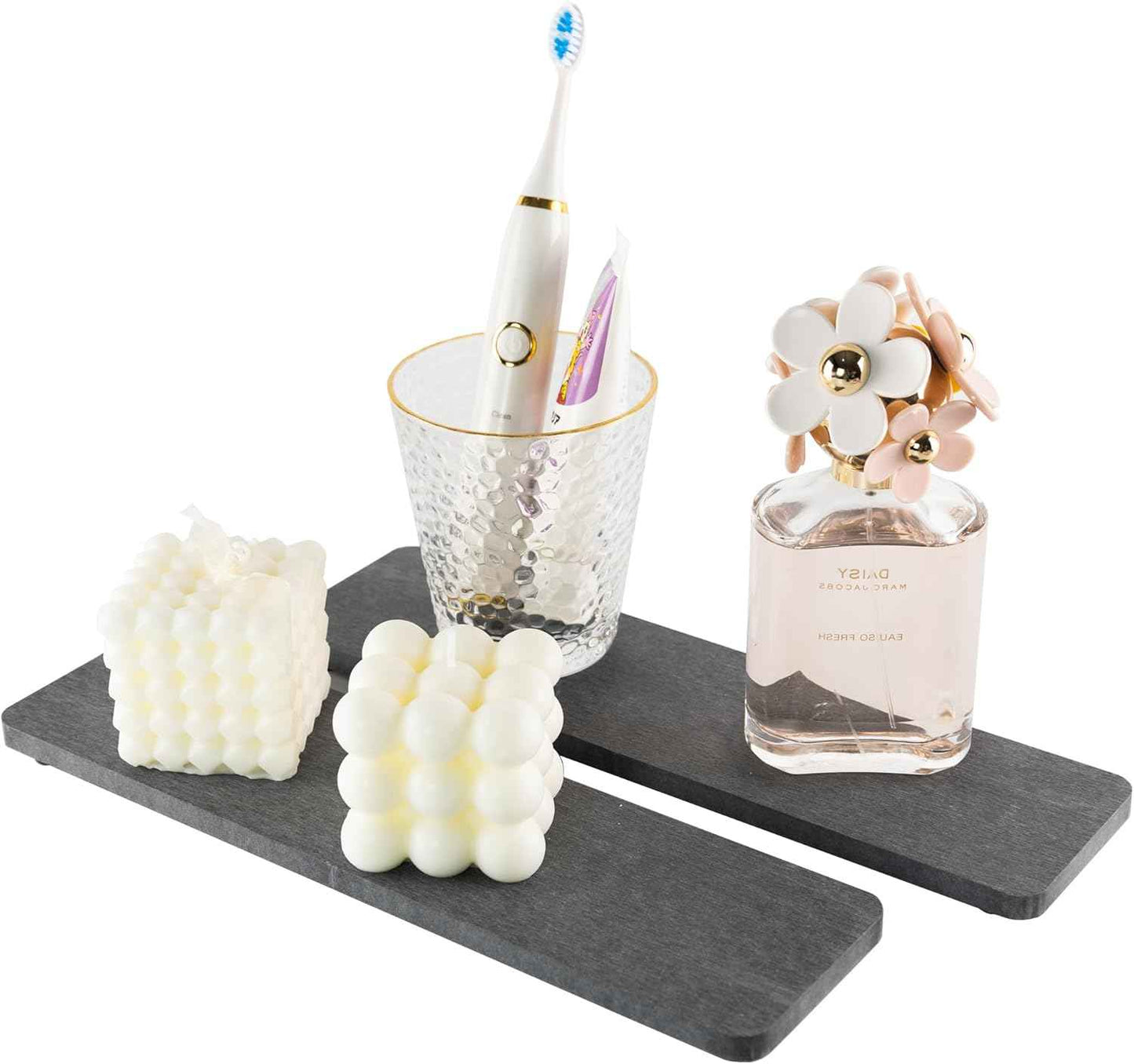 2 Pcs Water Absorbing Stone Trays, Kitchen/Bathroom Sink Soap Dish, Diatomite Tray Used for Hand Soap & Cosmetic Bottles in The Modern Home, 3.15" W x 8.7" L, White