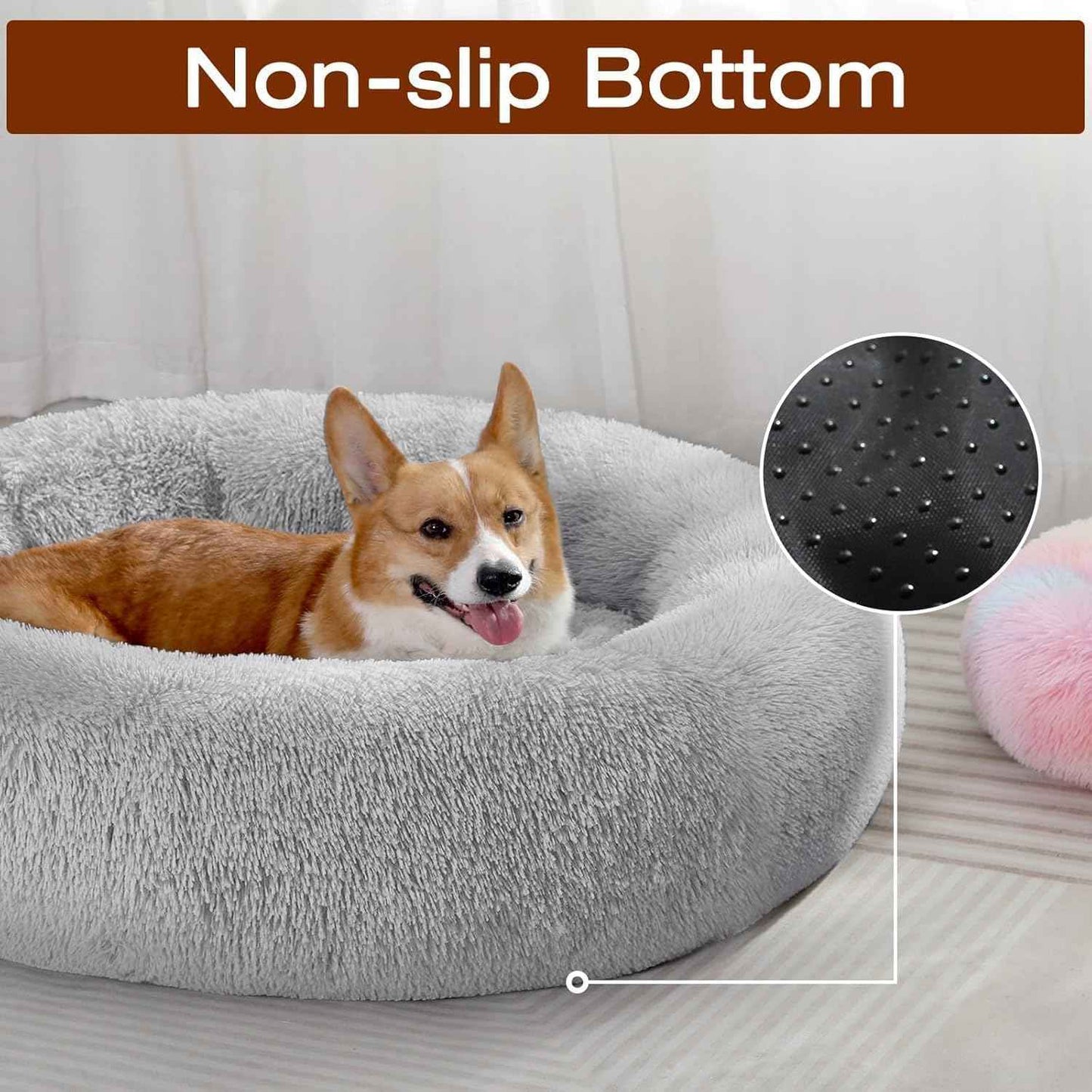 JOLLYVOGUE Dog & Cat Bed, Calming Anti-Anxiety Pet Bed for Small Dogs, Fluffy Donut Cushion for Small and Medium Pets (20")