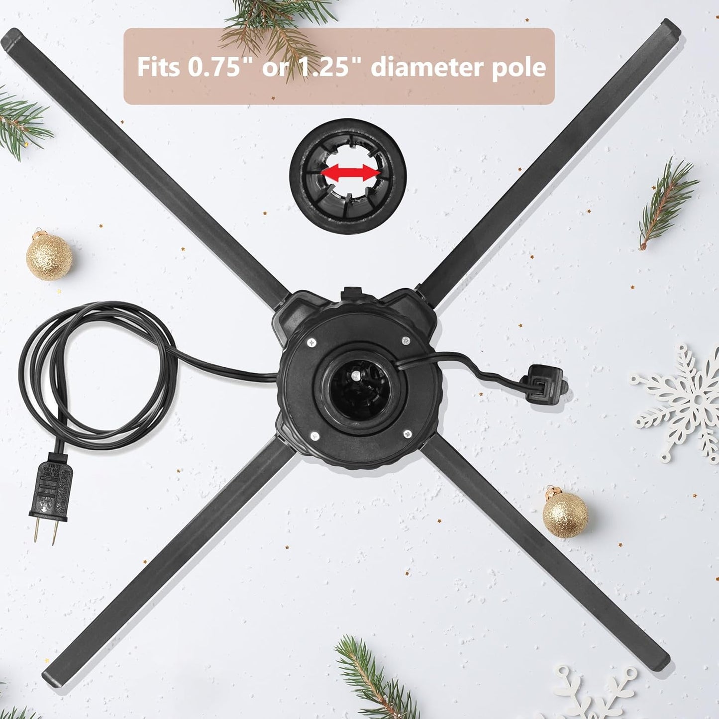 Stright 360 Degree Rotating Christmas Tree Stand, Revolving Artificial Tree Base for Tree Up to 7.5FT, Spinning Christmas Tree Stand with 2 Settings Trunk Diameter and One Built-in Electrical Outlet