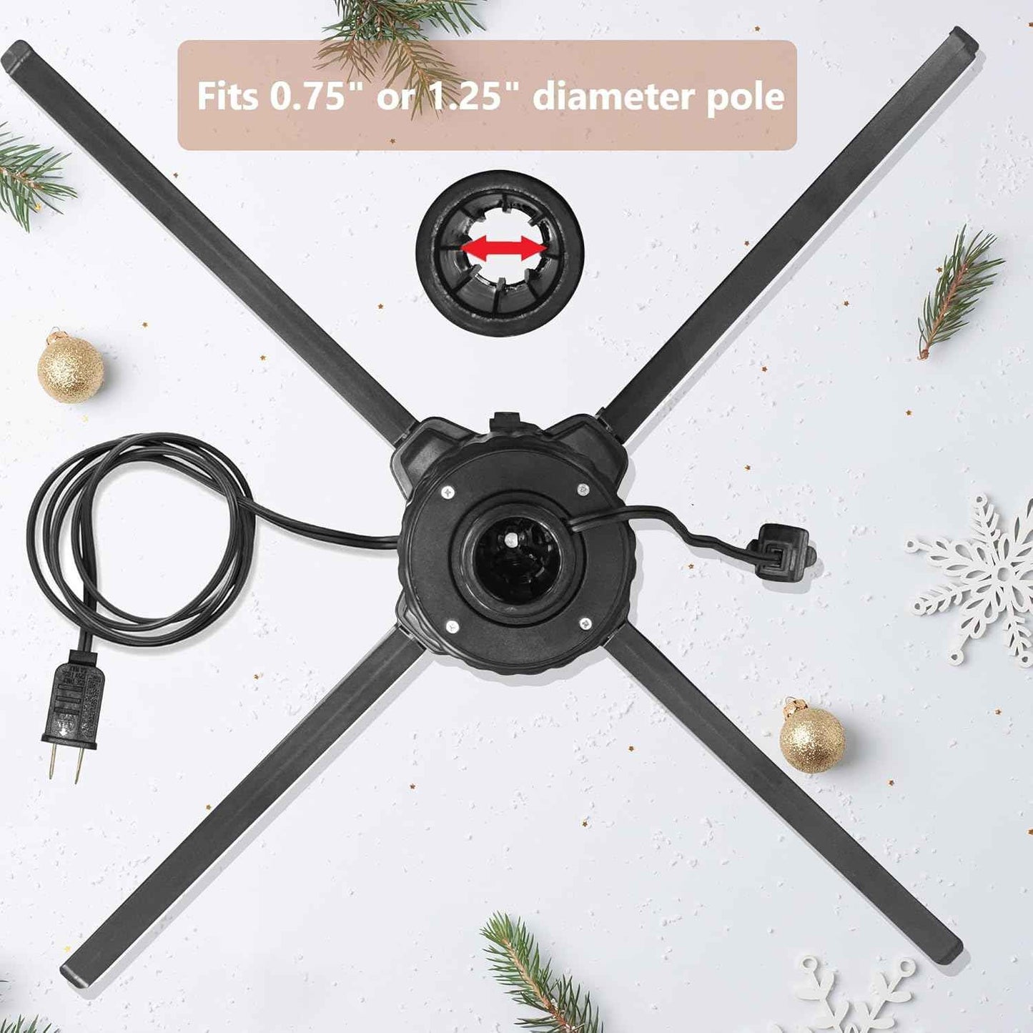 Stright 360 Degree Rotating Christmas Tree Stand, Revolving Artificial Tree Base for Tree Up to 7.5FT, Spinning Christmas Tree Stand with 2 Settings Trunk Diameter and One Built-in Electrical Outlet