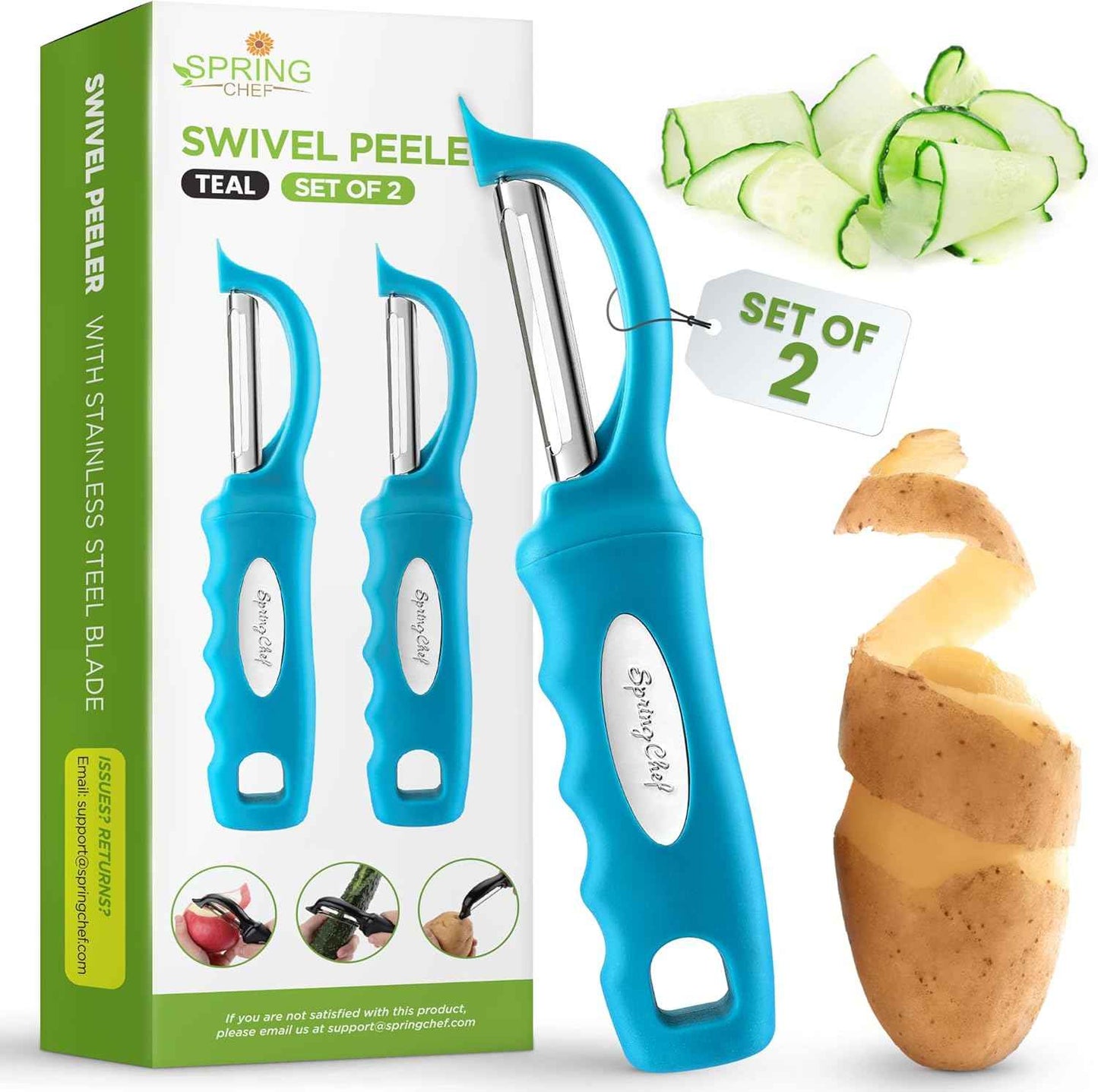 Spring Chef Premium Swivel Vegetable Peeler, Soft Grip Handle and Ultra Sharp Stainless Steel Blades - Perfect Kitchen Peeler For Veggie, Fruit, Potato, Carrot, Apple - Black