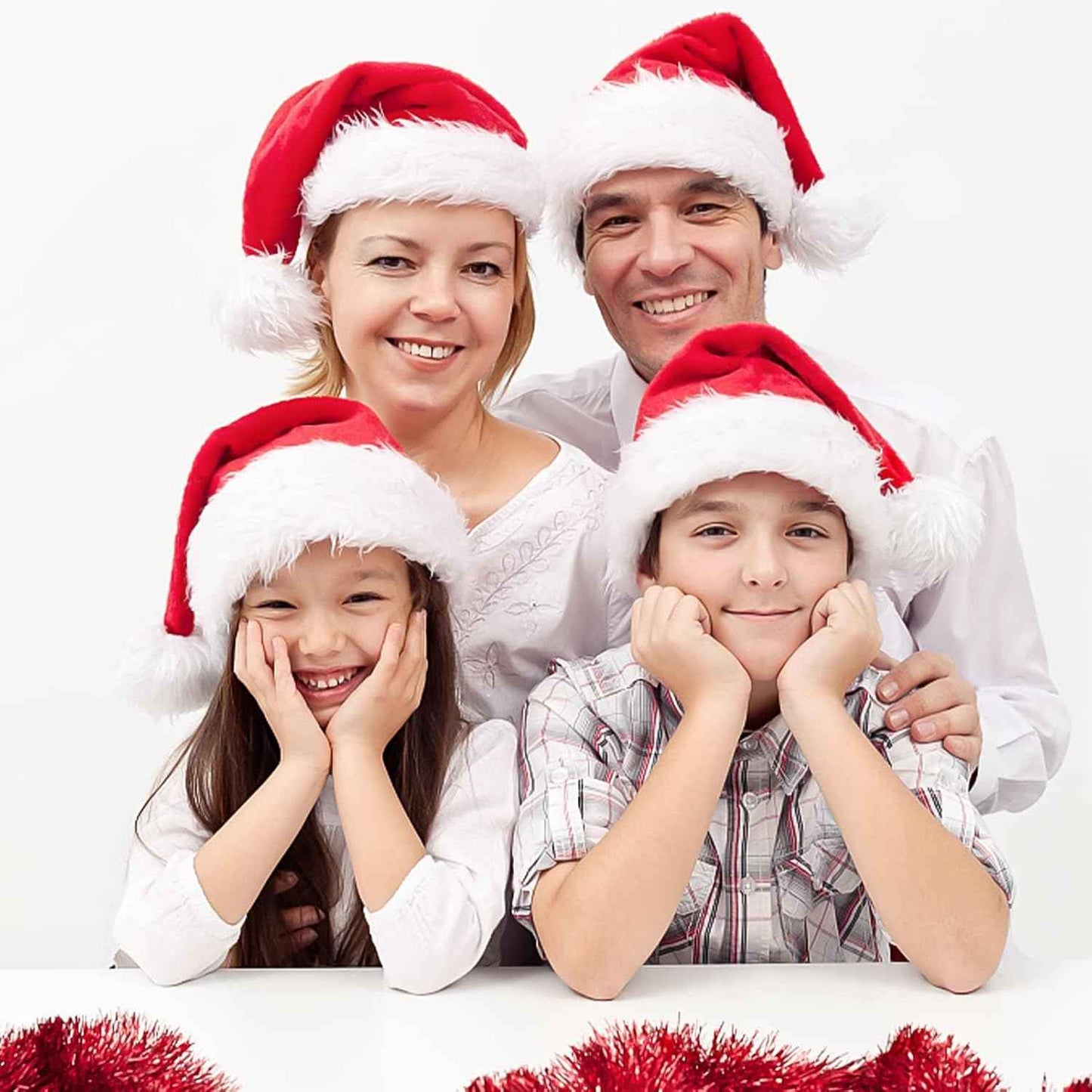 2pcs Fluffy Red Santa Hats Set with Plush Brim and Liner for Adults Men Women - Christmas, New Year Party Supplies & Gifts