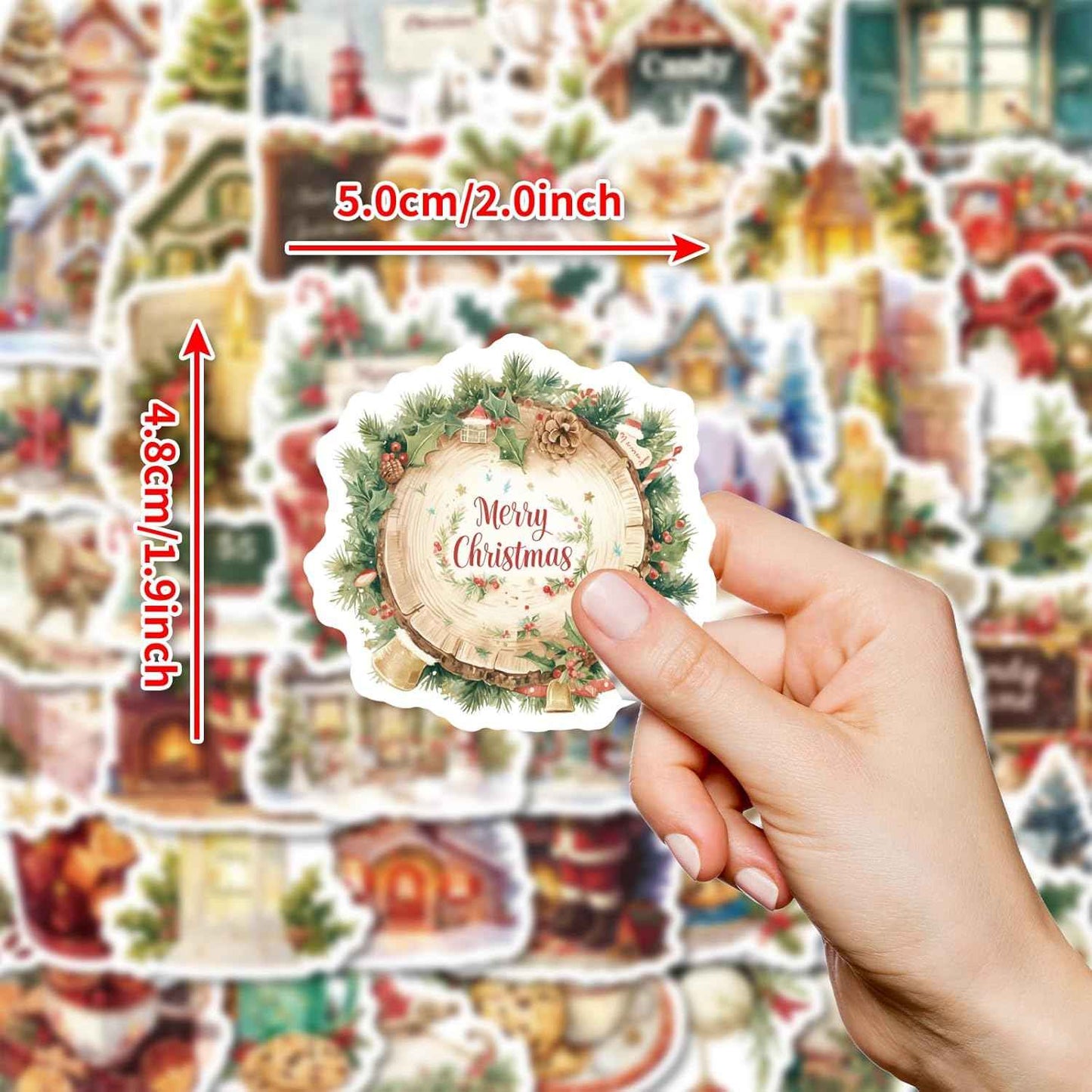 50 PCS Christmas Theme Stickers, Waterproof Xmas Holiday Party Stickers, Kids and Youth Decals for Scrapbook,Xmas Party Favorite (Christmas-01)