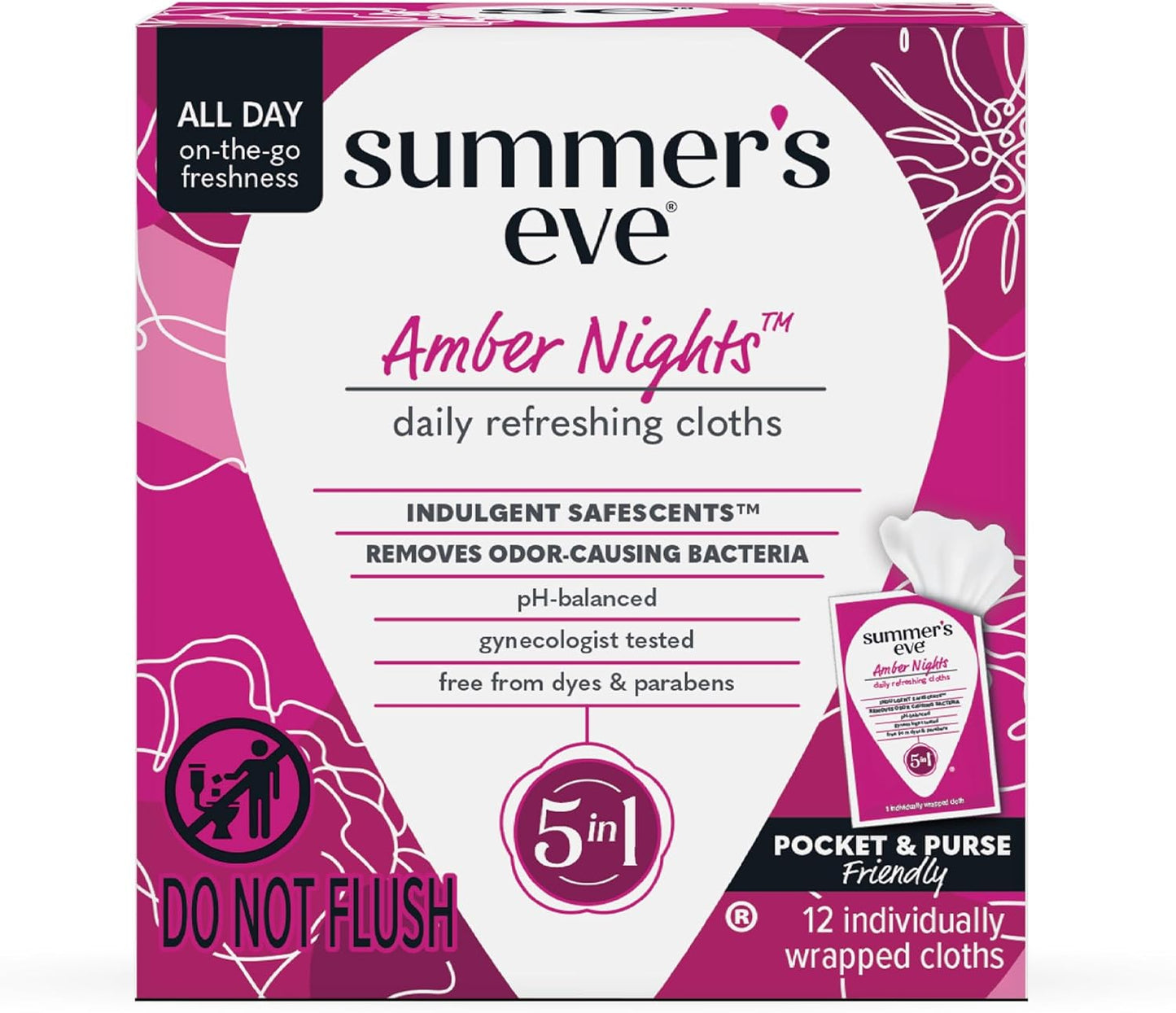 Summer's Eve Ultimate Odor Protection Daily Feminine Wipes, Gentle pH-Balanced Formula with Boric Acid Cleanses & Removes Vaginal Odor, Individually Wrapped Body Wipes, 12 Count