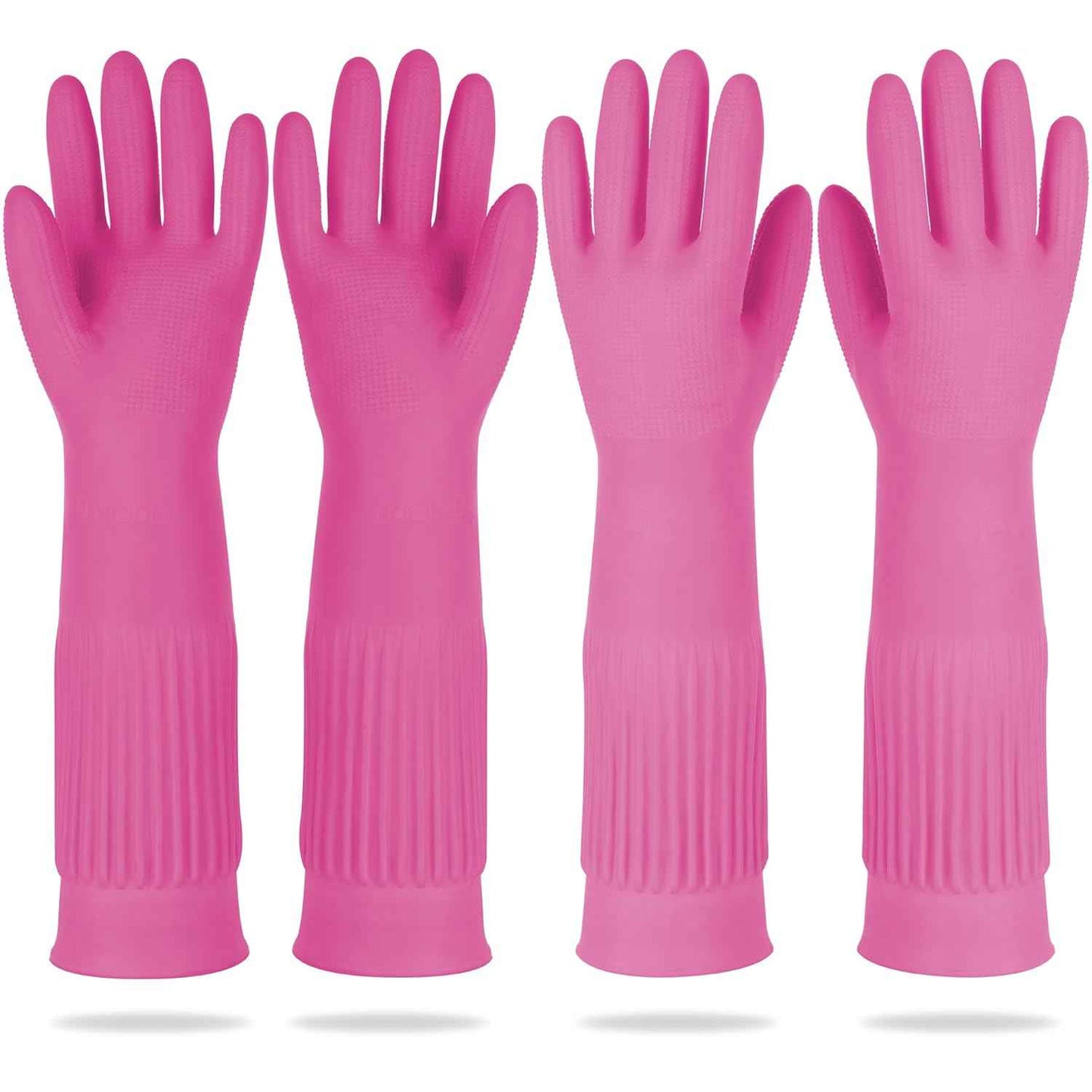 Mamison 2 Pairs Reusable Waterproof Household Dishwashing Cleaning Rubber Gloves, Non-Slip Kitchen Glove (Pink, Medium (Pack of 2))