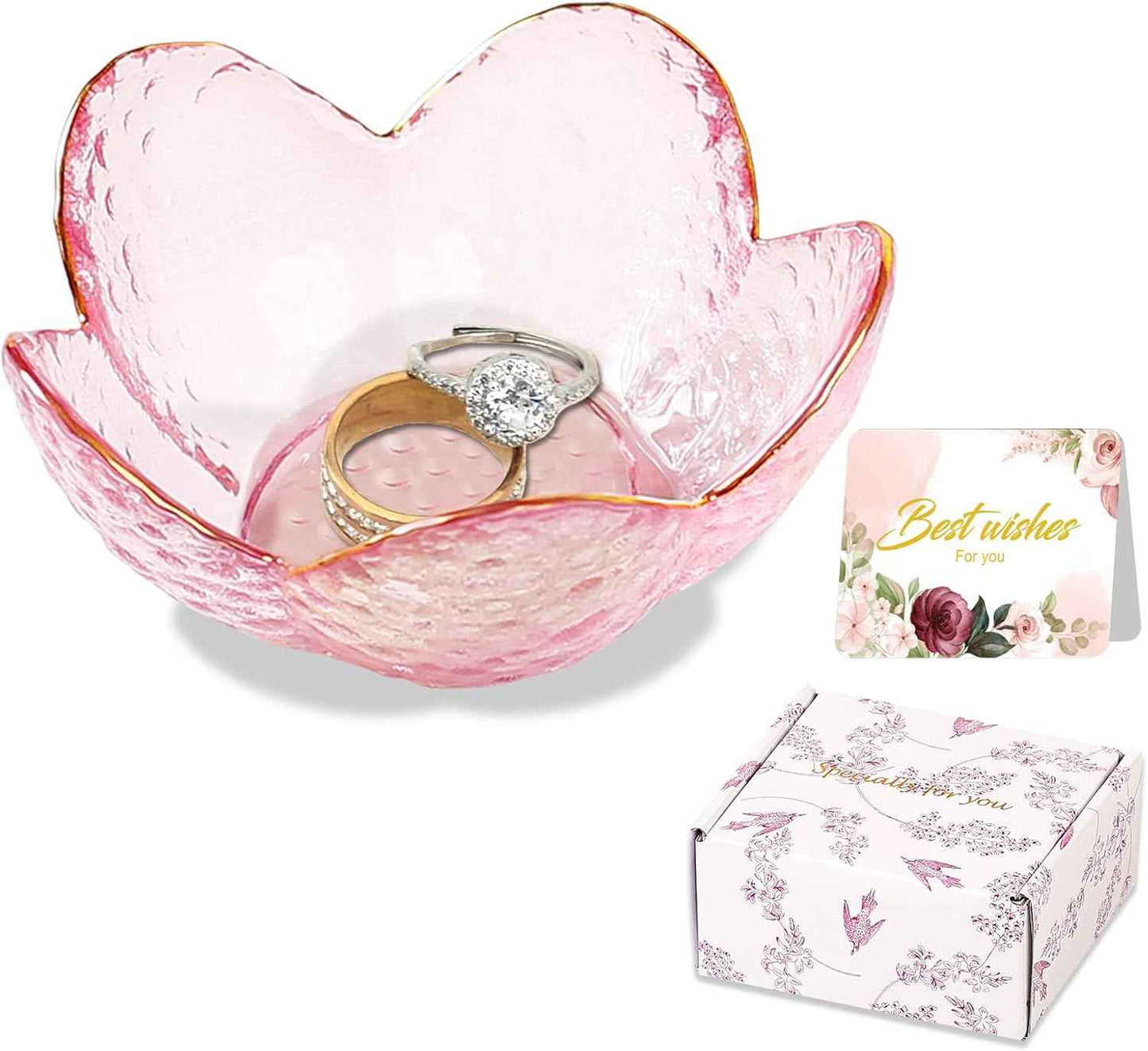 Purple Flower Jewelry Dish Glass Ring Holder Dish Jewelry Tray Cute Vanity Organizer Aesthetic Nightstand Bathroom Room Decor Trinket Dish Valentine's Friendship Christmas Birthday Gifts for Women