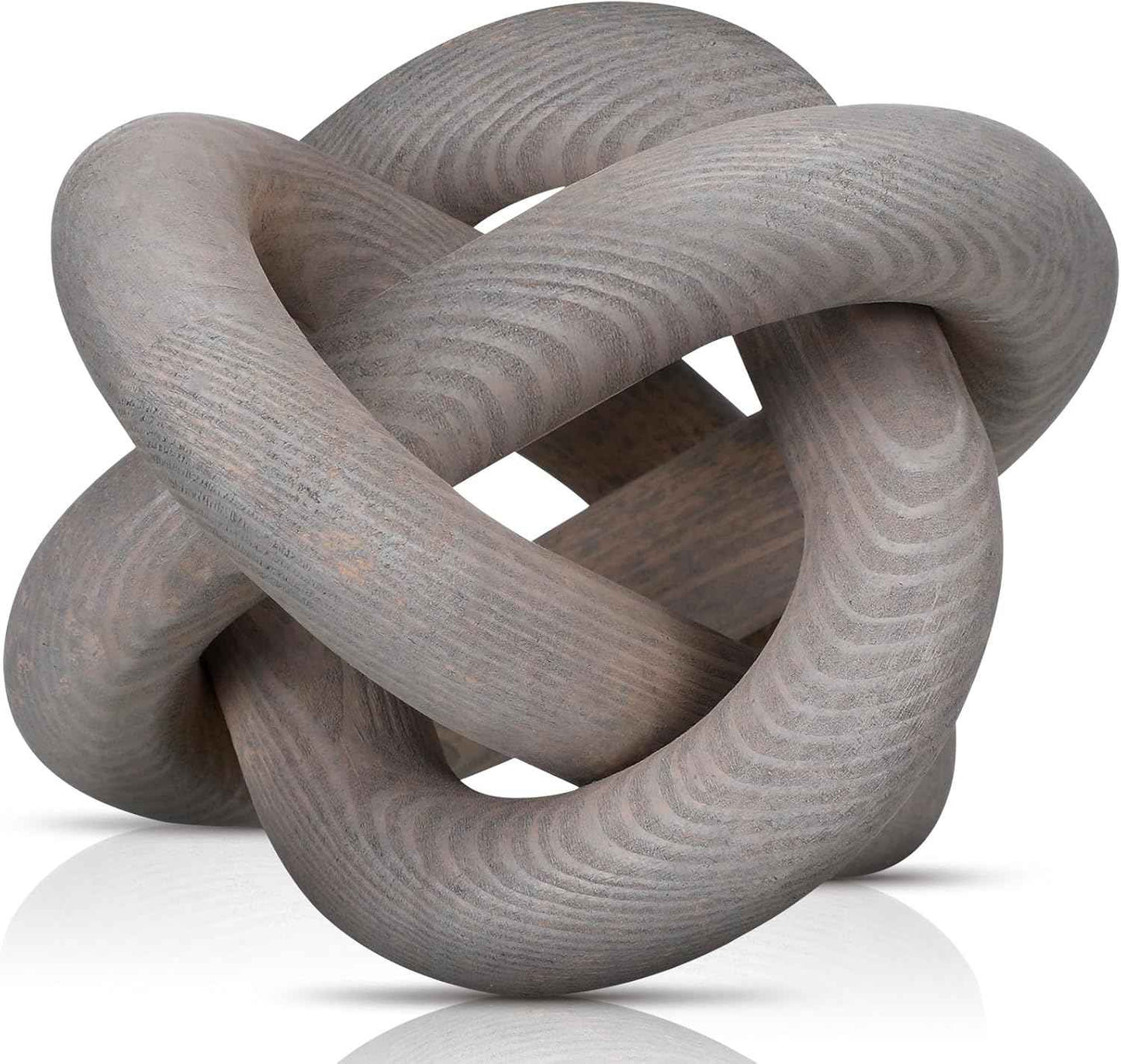 3 Link Wood Knot Decor - Hand Carved Coffee Table Decoration, Boho Chain Link Decor, Modern Shelf, Rustic Objects for Home Living Room Bedroom(White)