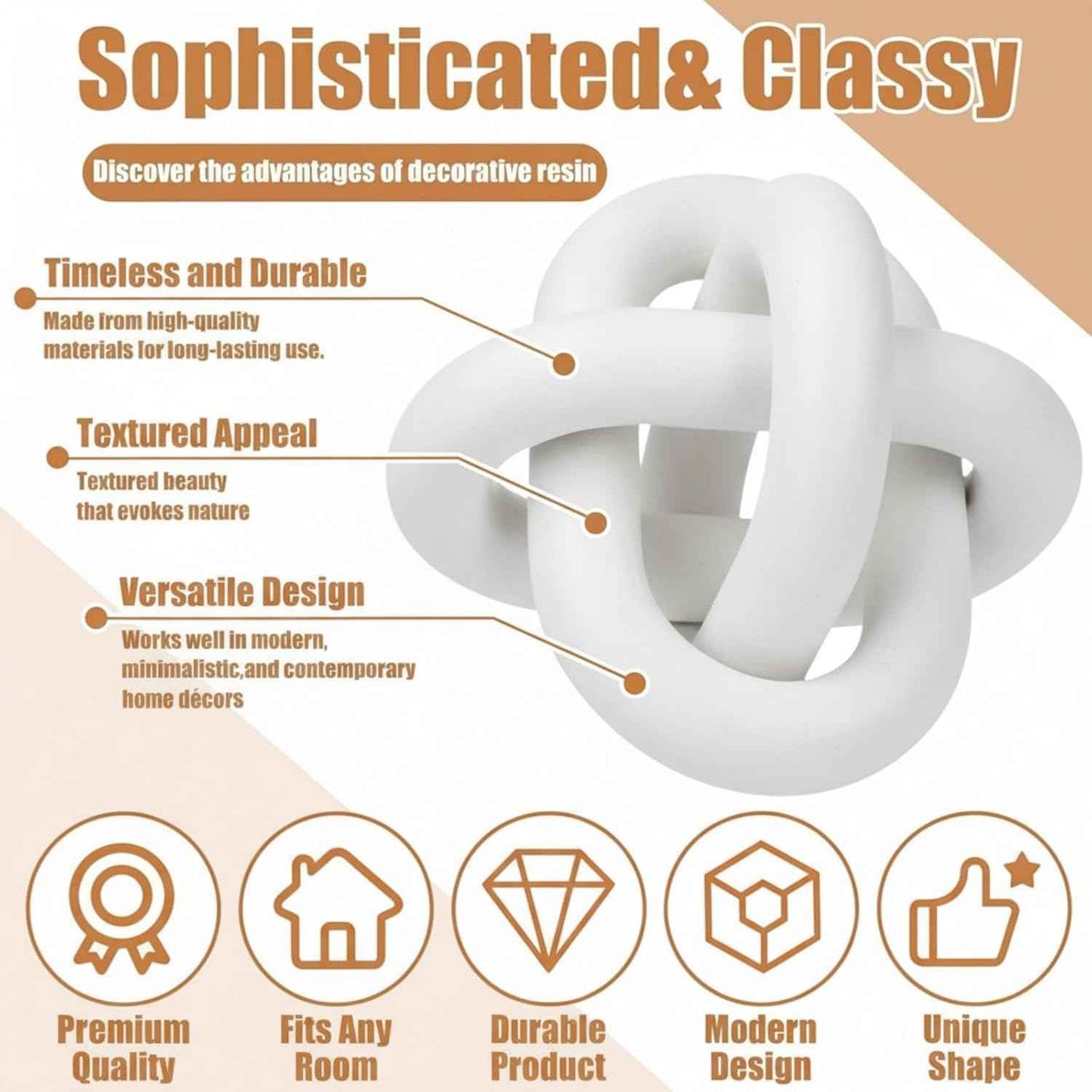 3 Link Wood Knot Decor - Hand Carved Coffee Table Decoration, Boho Chain Link Decor, Modern Shelf, Rustic Objects for Home Living Room Bedroom(White)