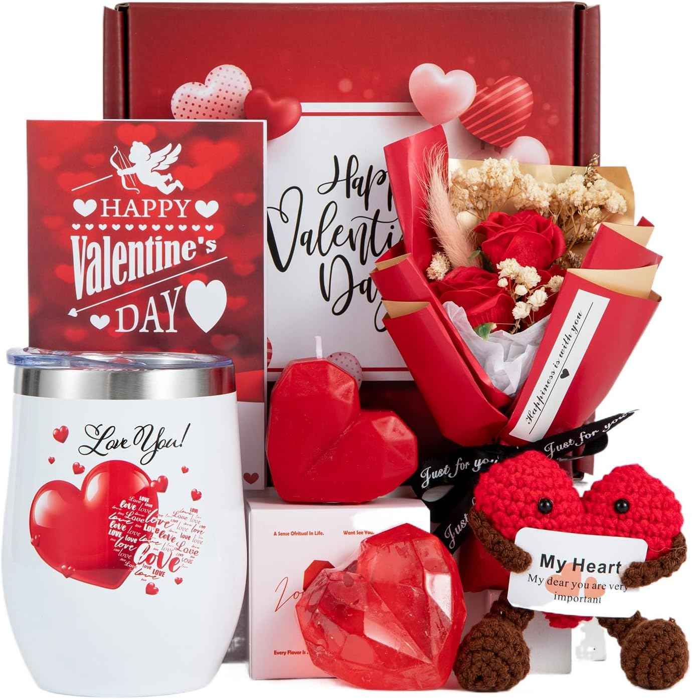 Gifts for Girlfriend Wife Lover Unique Gifts Basket Ideas Box Wedding Engagement Gifts Birthday Gifts for Women Heart-shaped Gifts Red Rose Gift Love You Gifts Romantic Gifts Set