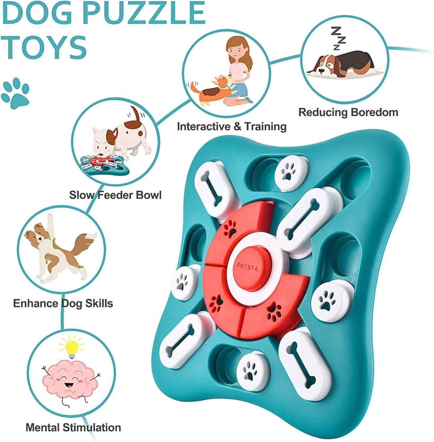 PETSTA Dog Puzzle Toys, Treat Dispensing Dog Enrichment Toys for IQ Training and Brain Stimulation, Interactive Mentally Stimulating Toys as Gifts for Puppies, Cats, Dogs