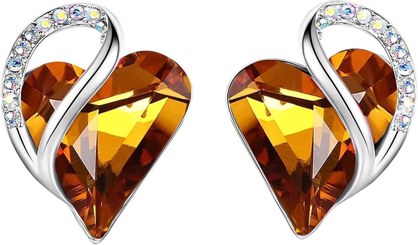 Leafael Infinity love Heart Birthstone Stud Earrings for Women, Valentine's Day Gifts for Mom, Wife, and Her, Silver Plated Birthday Jewelry