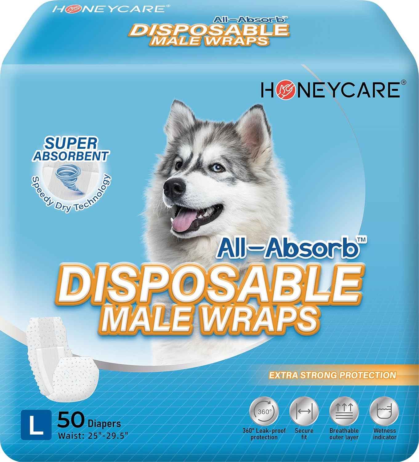 HONEY CARE All-Absorb A26 Male Dog Wrap, 50 Count, Small