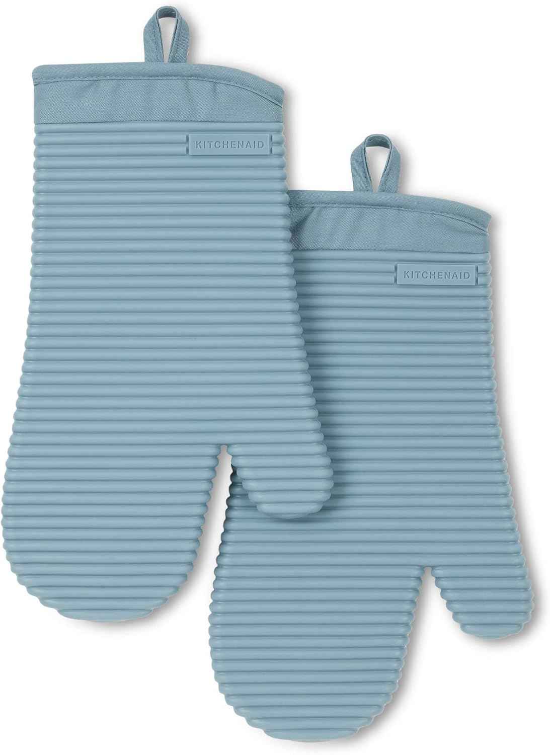 KITCHENAID Ribbed Soft Silicone Oven Mitt 2-Pack Set, 7.5"x13", Milkshake