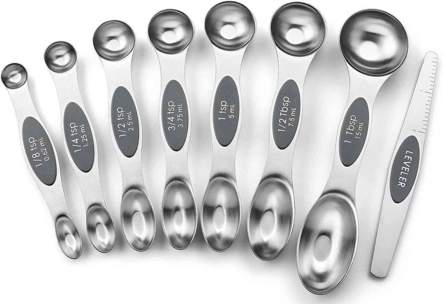 Spring Chef Stainless Steel Magnetic Measuring Spoons Set with Strong N45 Magnets, Heavy Duty Metal Kitchen Gadgets for Baking & Cooking, Fits in Most Kitchen Spice Jars, Set of 8 with Leveler, Black
