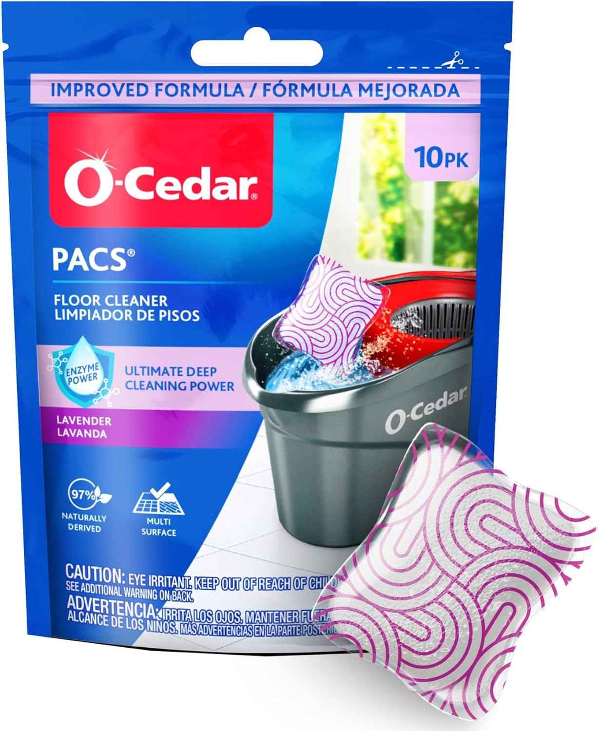 O-Cedar PACS Hard Floor Cleaner, Lavender Scent 10 Count (1-Pack) | Made with Naturally-Derived Ingredients | Safe to Use on All Hard Floors | Perfect for Mop Buckets