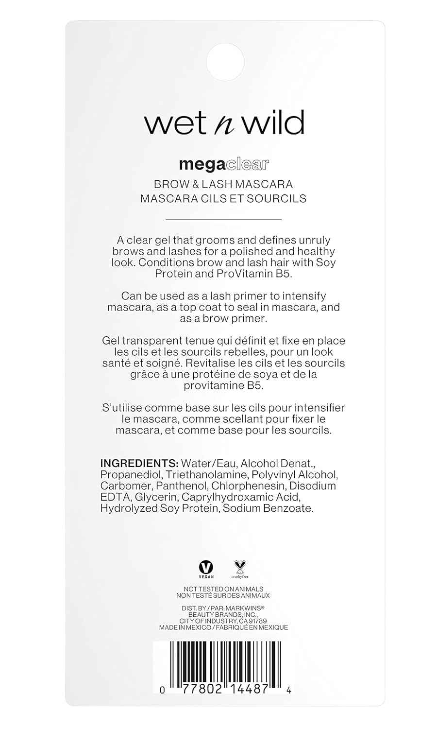 wet n wild Mega Clear Brow & Lash Mascara - Sculpts Brows, Defines Lashes, Conditioning with Soy Protein & ProVitamin B5, Primer & Top Coat, Cruelty-Free & Vegan - Clear