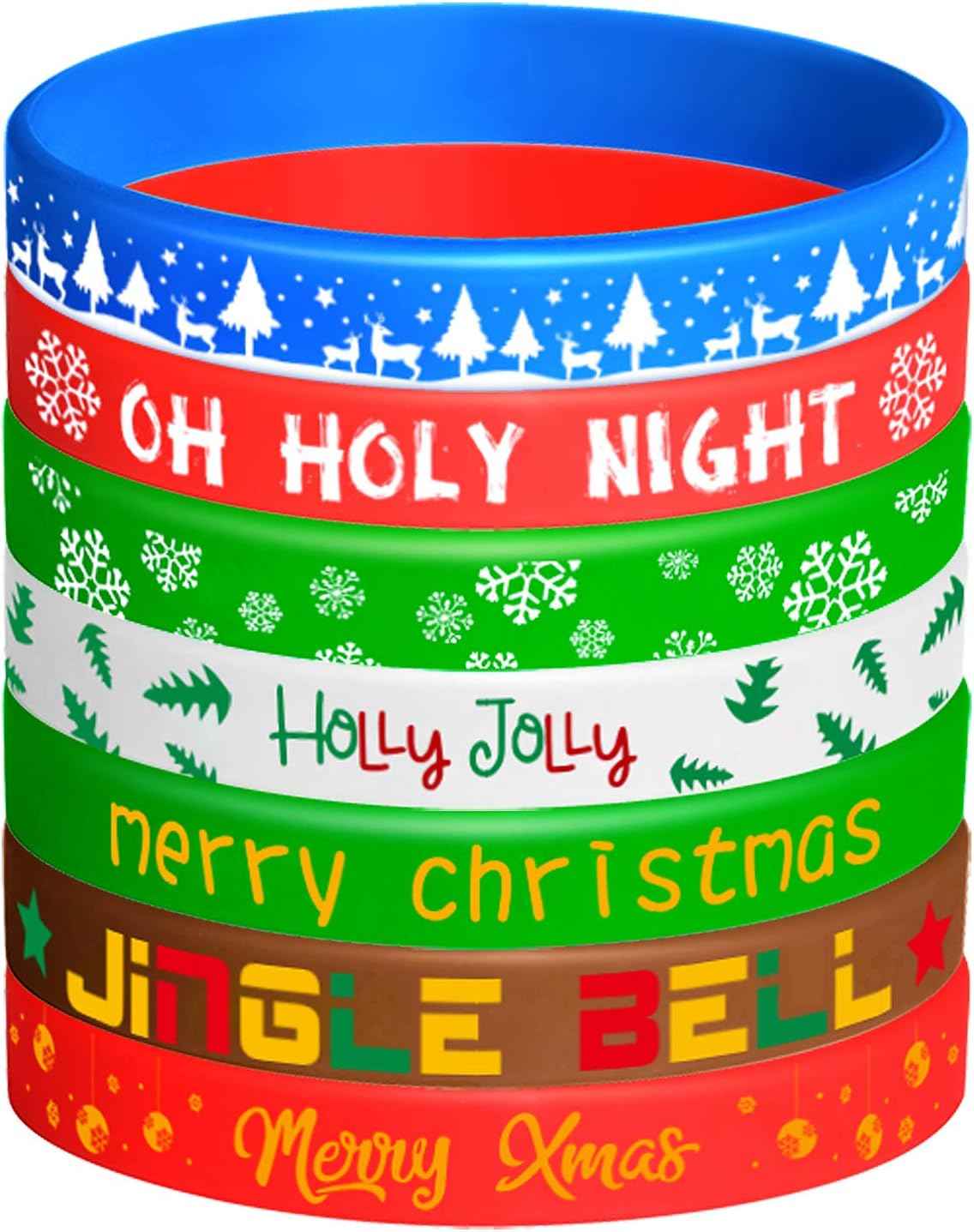 FEPITO 42 Pieces Christmas Silicone Wristbands Rubber Band Bracelets for Christmas Party Decoration Supplies 7 Merry Xmas Style