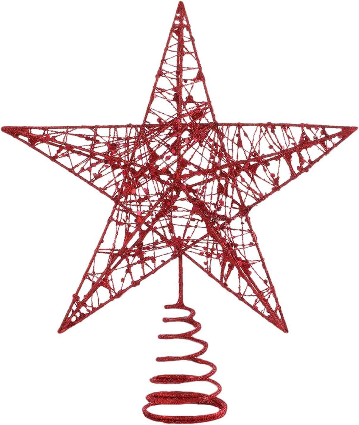 Christmas Tree Topper – Glitter Gold Hollow Star for Xmas Tree Decoration, Sparkling Treetop Ornament for Holiday Decor