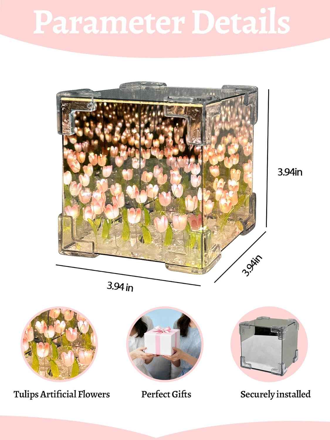 Tulip Lamp Night Light, Birthday Valentines Day Gifts for Women Her, LED Infinity Mirror Lamp Tulips Artificial Flower Lamp for Home Room Decor Romantic Gifts for Girlfriend Mom Sister Grandma Wife | Creative Gift, Artificial Flower, Decorations Lights, f