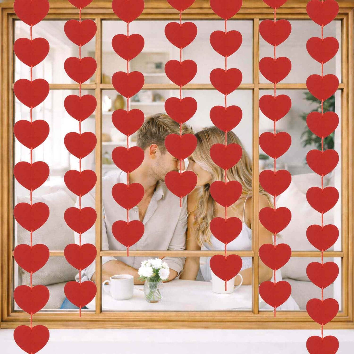 Valentines Day Decorations, 80Pcs Felt Red Heart Valentines Day Garland Banner Hanging for Wall, Party - Pre-Strung Valentines Galentines Wedding Hearts Decorations Streamers Decor