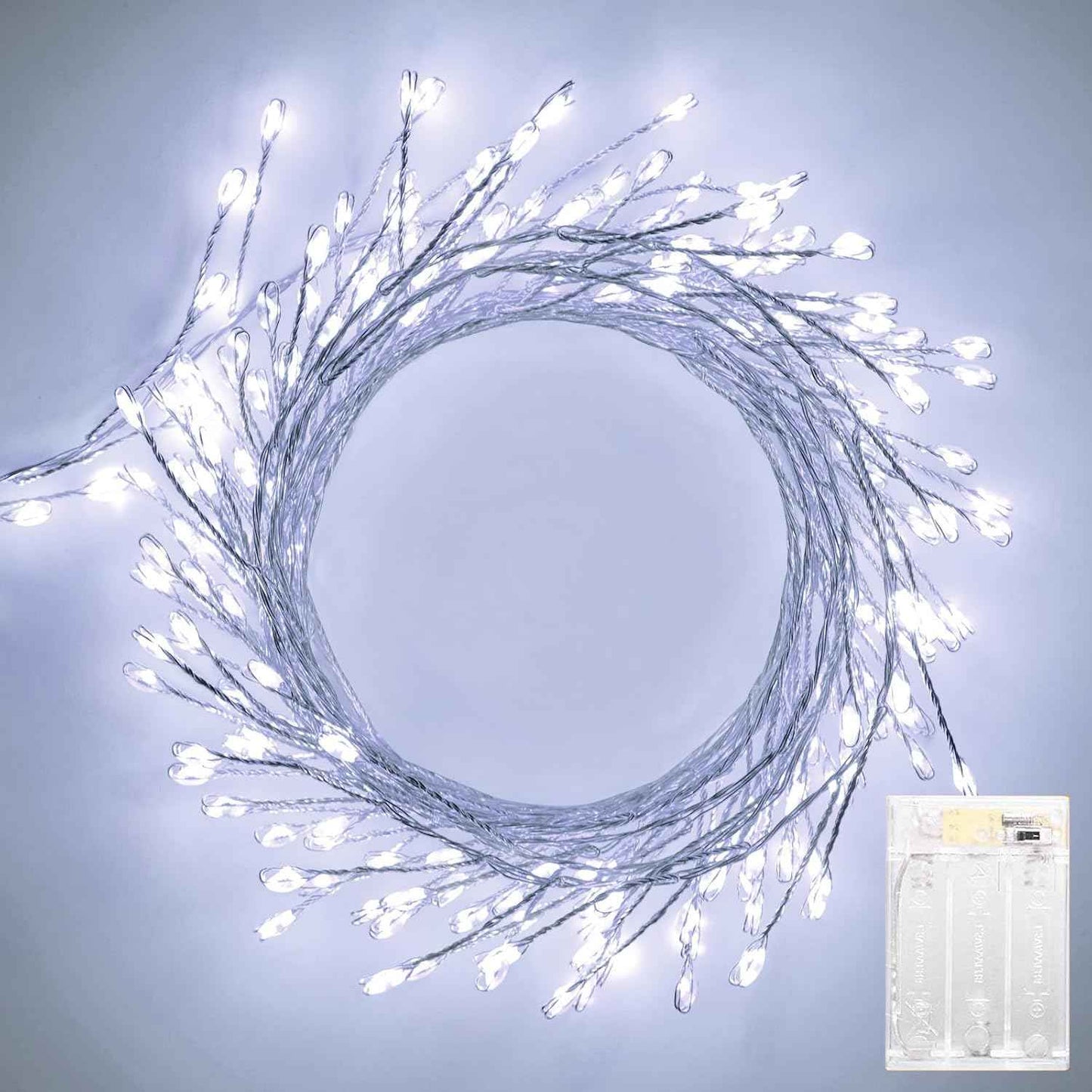 Brightown Fairy Lights Battery Operated, 10Ft 120 LED Firecracker String Lights, Waterproof Silver Wire Starry Firefly Light for DIY Wreath Weeding Indoor Outdoor Christmas Decorations