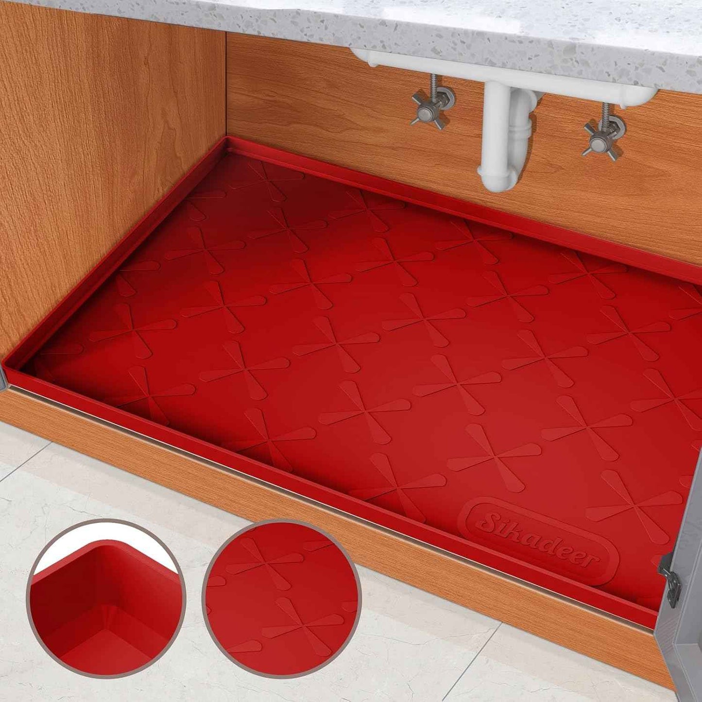SIKADEER 34" x 22" Under Sink Mat Waterproof, Silicone Mat Kitchen Drawer Shelf and Cabinet Liner, Sink Protector for Kitchen Organizers and Storage, Boot Tray Pet Food Mats