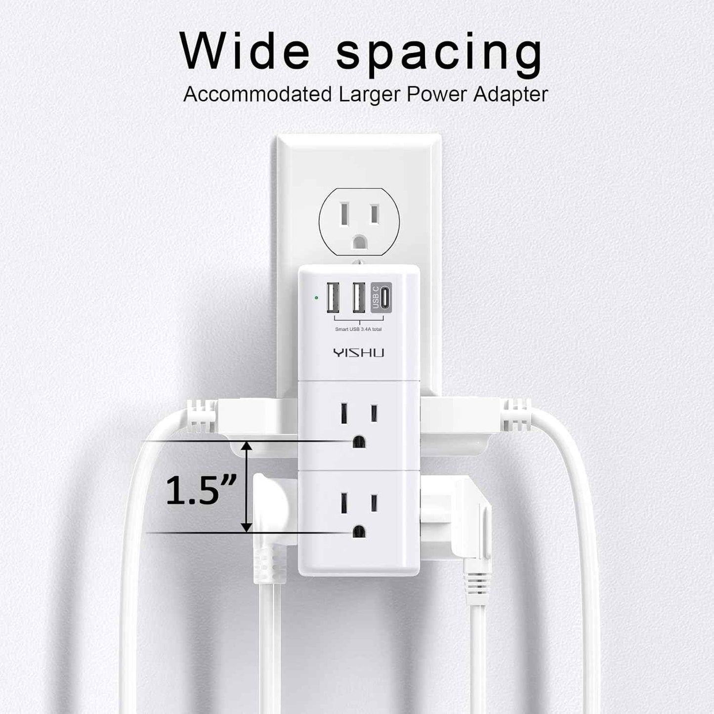 USB Multi Plug Outlet Extender - YISHU Surge Protector with Rotating Plug, 6 AC Plug Extender with 3 USB Ports, 3-Sided Swivel Power Strip Best Ideal Stocking Stuffers for Adults