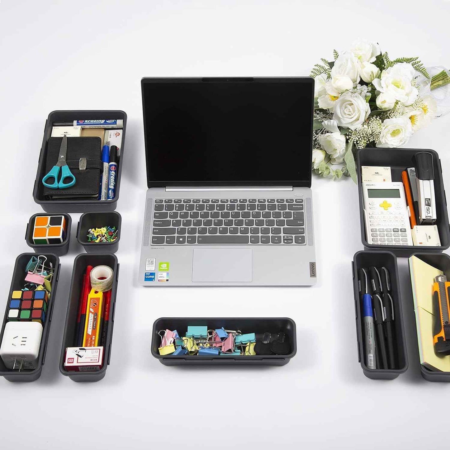 15 PCS Interlocking Desk Drawer Organizer Separator for Office,Bathroom,Kitchen,MakeupοΌBlackοΌ