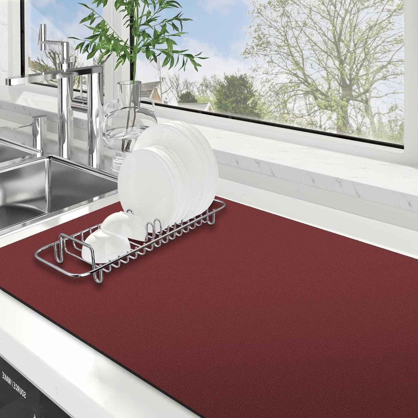 WISELIFE Dish Drying Mat Super Absorbent Drying Mat Large Dish Drying Mats for Kitchen Counter Easy Clean Dish Mat Kitchen Drying Mat15"x 18" Stylish Grey