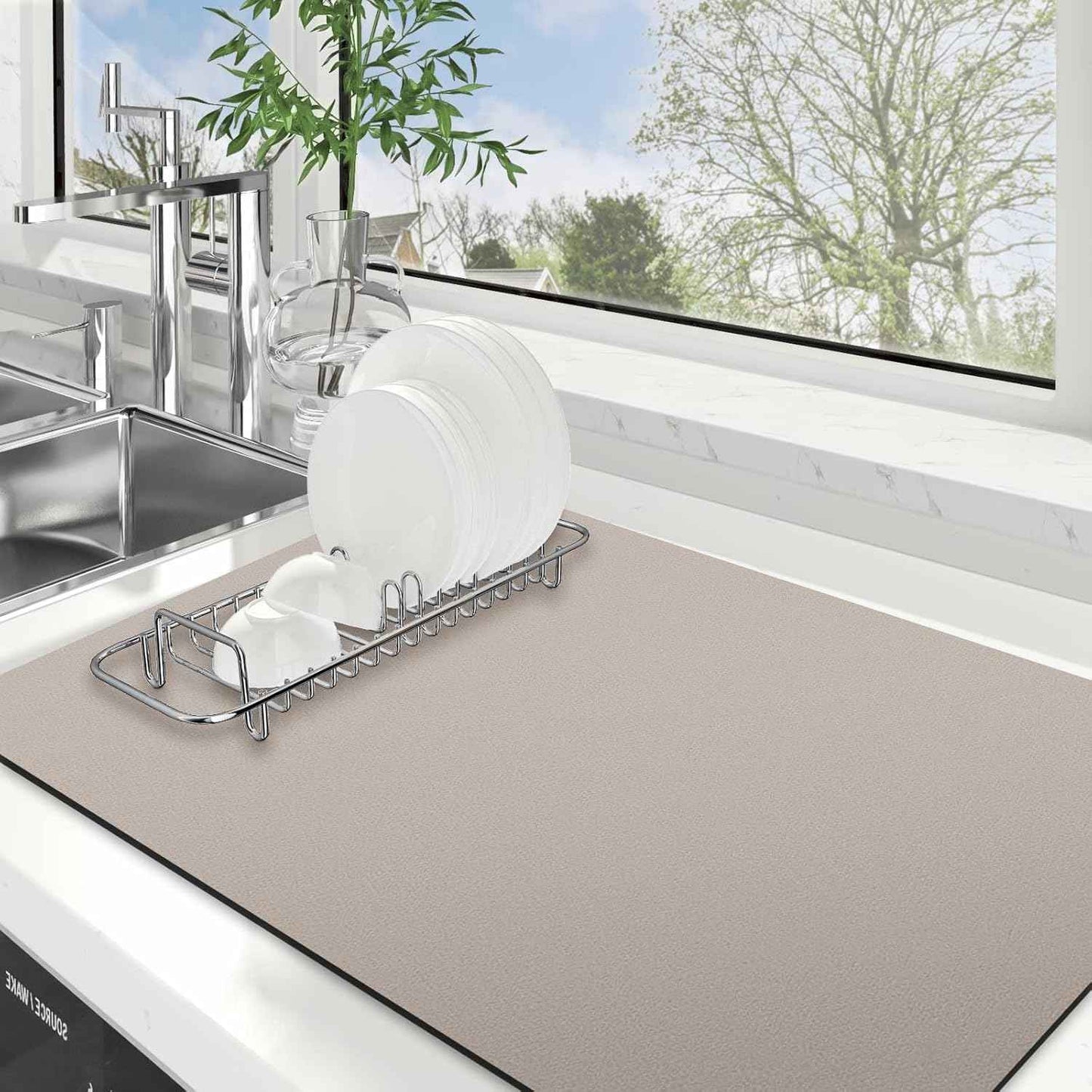 WISELIFE Dish Drying Mat Super Absorbent Drying Mat Large Dish Drying Mats for Kitchen Counter Easy Clean Dish Mat Kitchen Drying Mat15"x 18" Stylish Grey