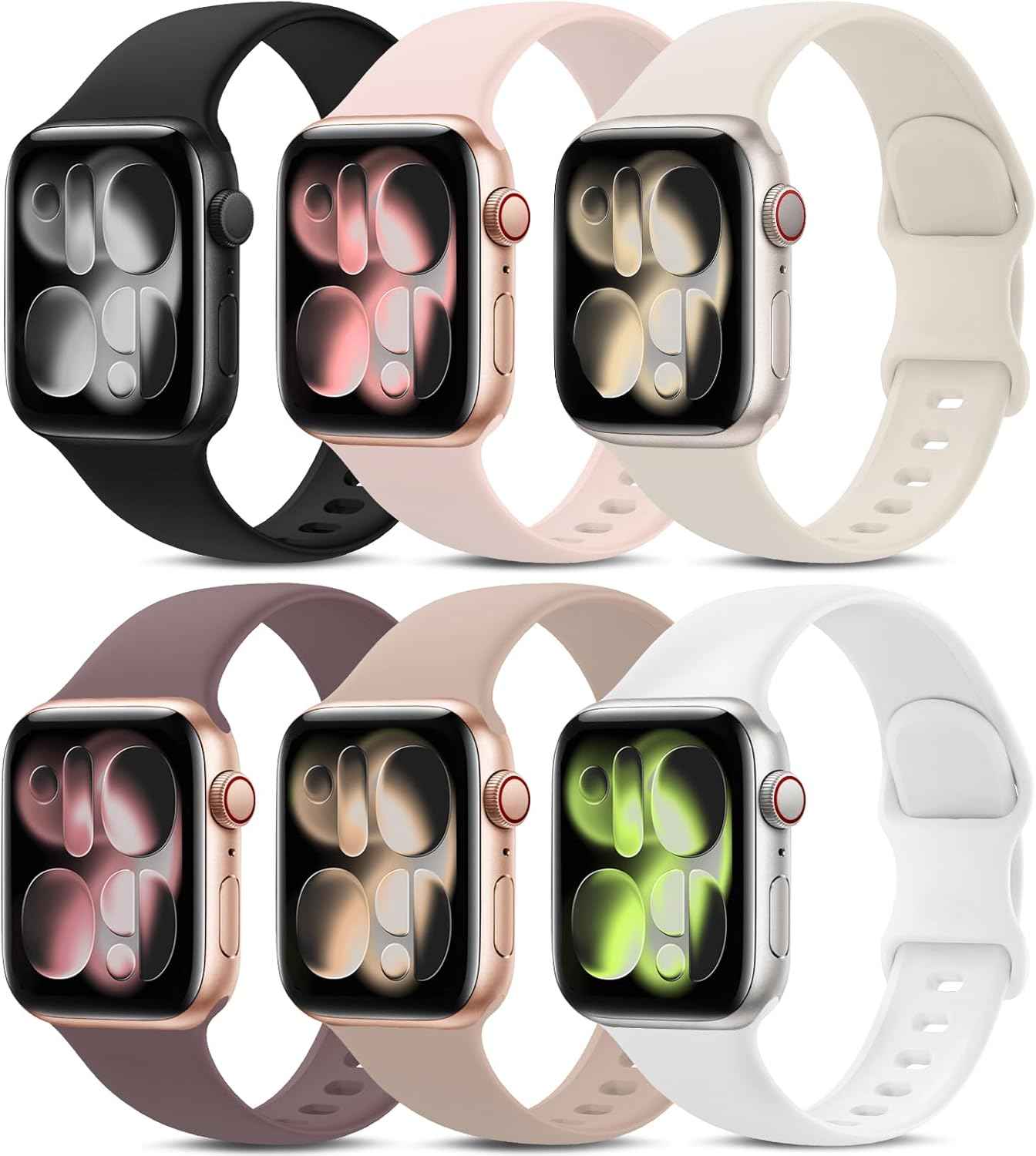 6 Pack Sport Bands Compatible with Apple Watch Band 38mm 40mm 41mm 42mm 44mm 45mm 49mm 46mm,Silicone Waterproof Strap for iWatch Apple Watch Series 11 10 9 Ultra 8 7 6 5 4 3 2 1 SE Women Men