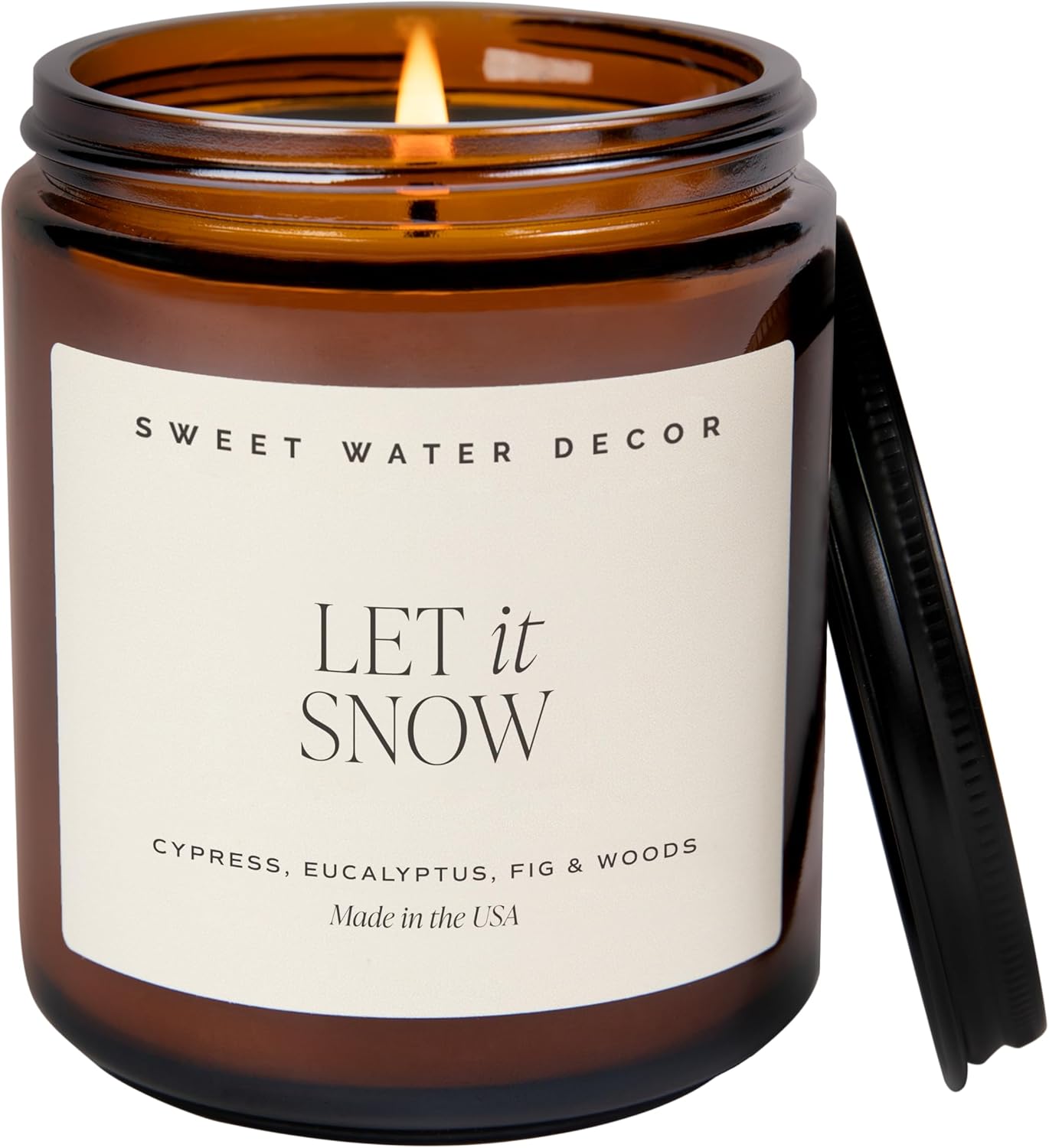Sweet Water Decor Warm and Cozy Soy Candle - Orange Peel, Cinnamon, Ginger and Clove Scented Candles for Home - 9oz Amber Jar + Black Lid, 40+ Hour Burn Time, Made in The USA