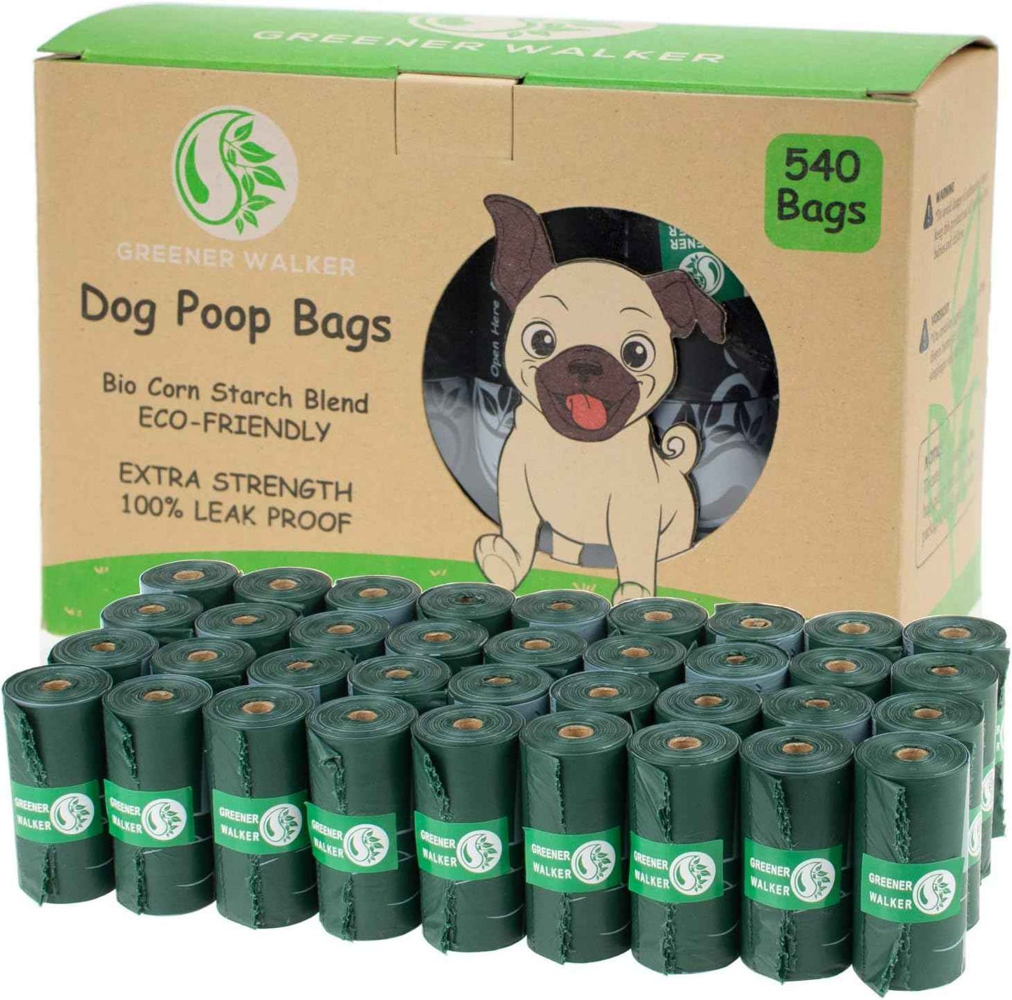Greener Walker Poop Bags for Dog Waste-540 Bags,Extra Thick Strong 100% Leak Proof Dog Waste Bags (Green)