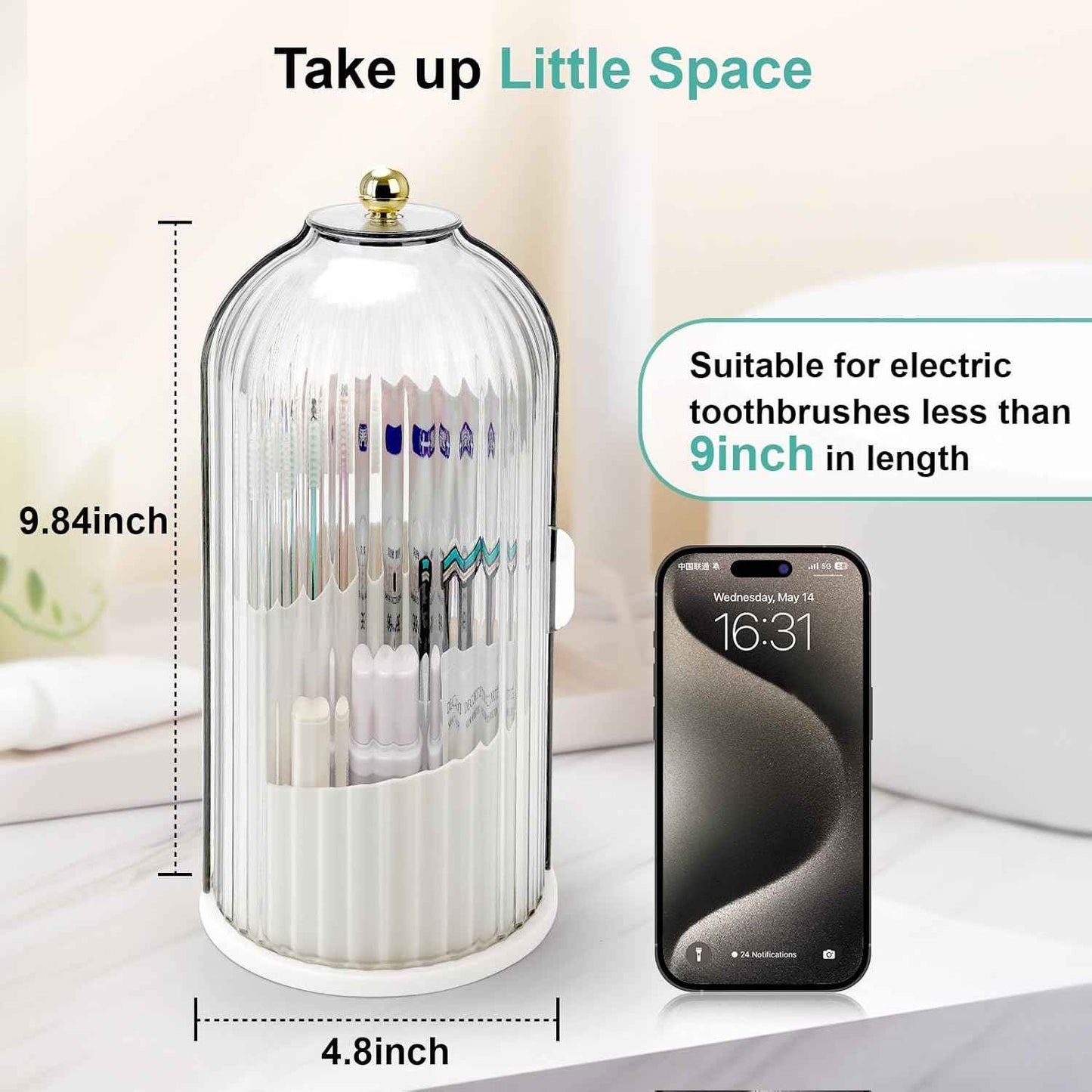 Toothbrush Holders with Sliding Lid, Rotating 3 Slots Bathroom Organizer Countertop, Tooth Brush Toothpaste Holder Bathroom Counter Stand Sink Organizer Caddy for Vanity Makeup Brushes Holder