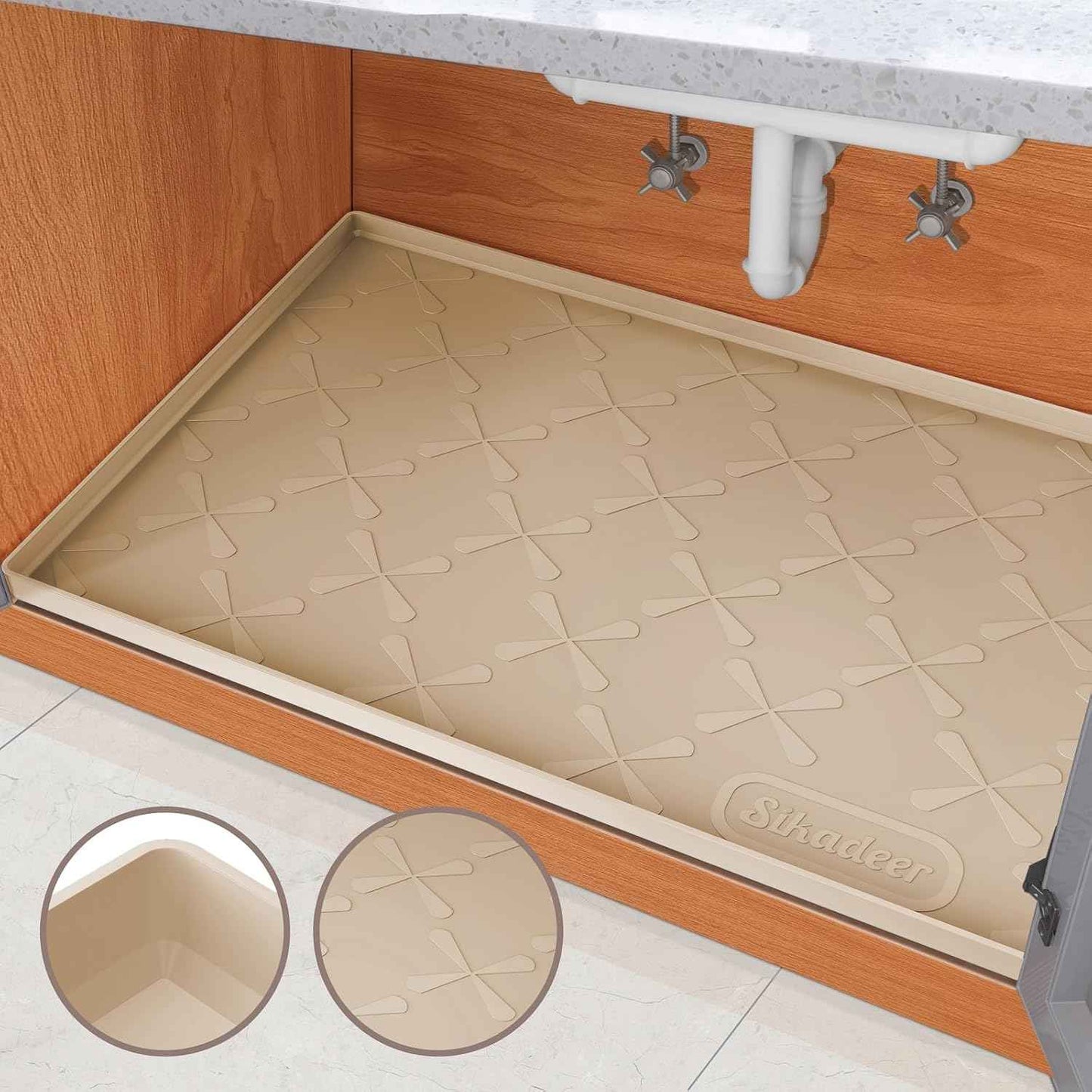 SIKADEER 34" x 22" Under Sink Mat Waterproof, Silicone Mat Kitchen Drawer Shelf and Cabinet Liner, Sink Protector for Kitchen Organizers and Storage, Boot Tray Pet Food Mats