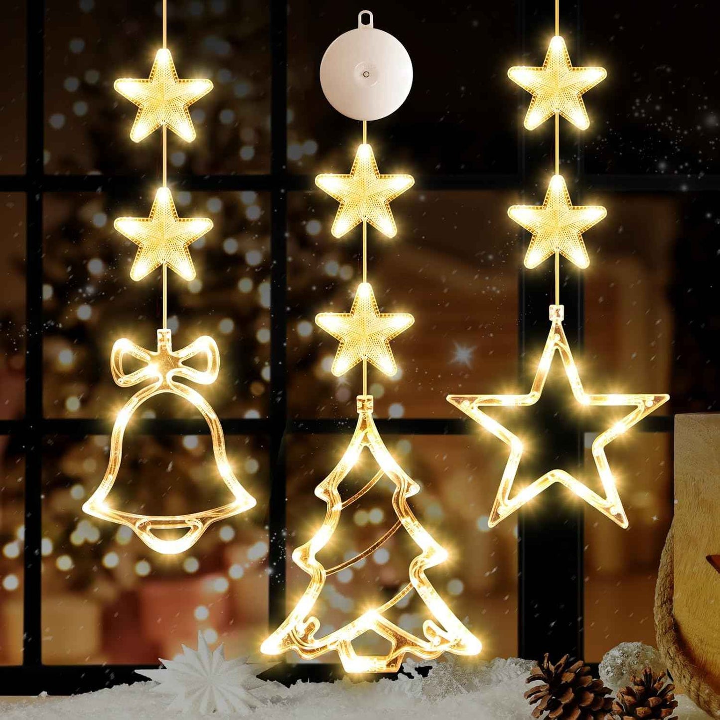3Pcs Battery Powered LED Christmas Tree Shaped Window Lights - Green Sucker Lamps for Xmas Decor Indoors and Outdoors
