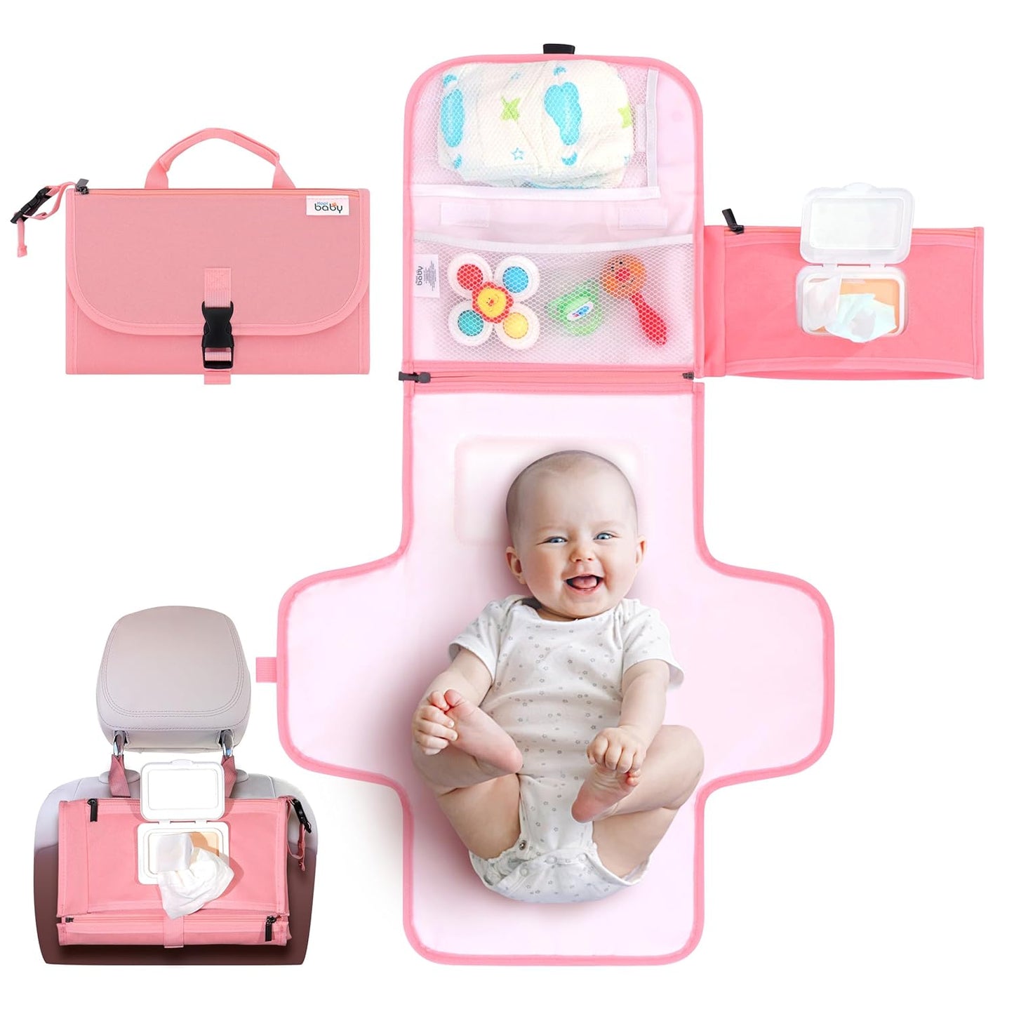 Kopi Baby Portable Diaper Changing Pad - Baby Diaper Changer Travel Bag with Wipes Pocket, Smart Design Portable Changing Mat, Infant Travel Station Kit, Gift for Newborn Girl & Boy - Grey, Classic