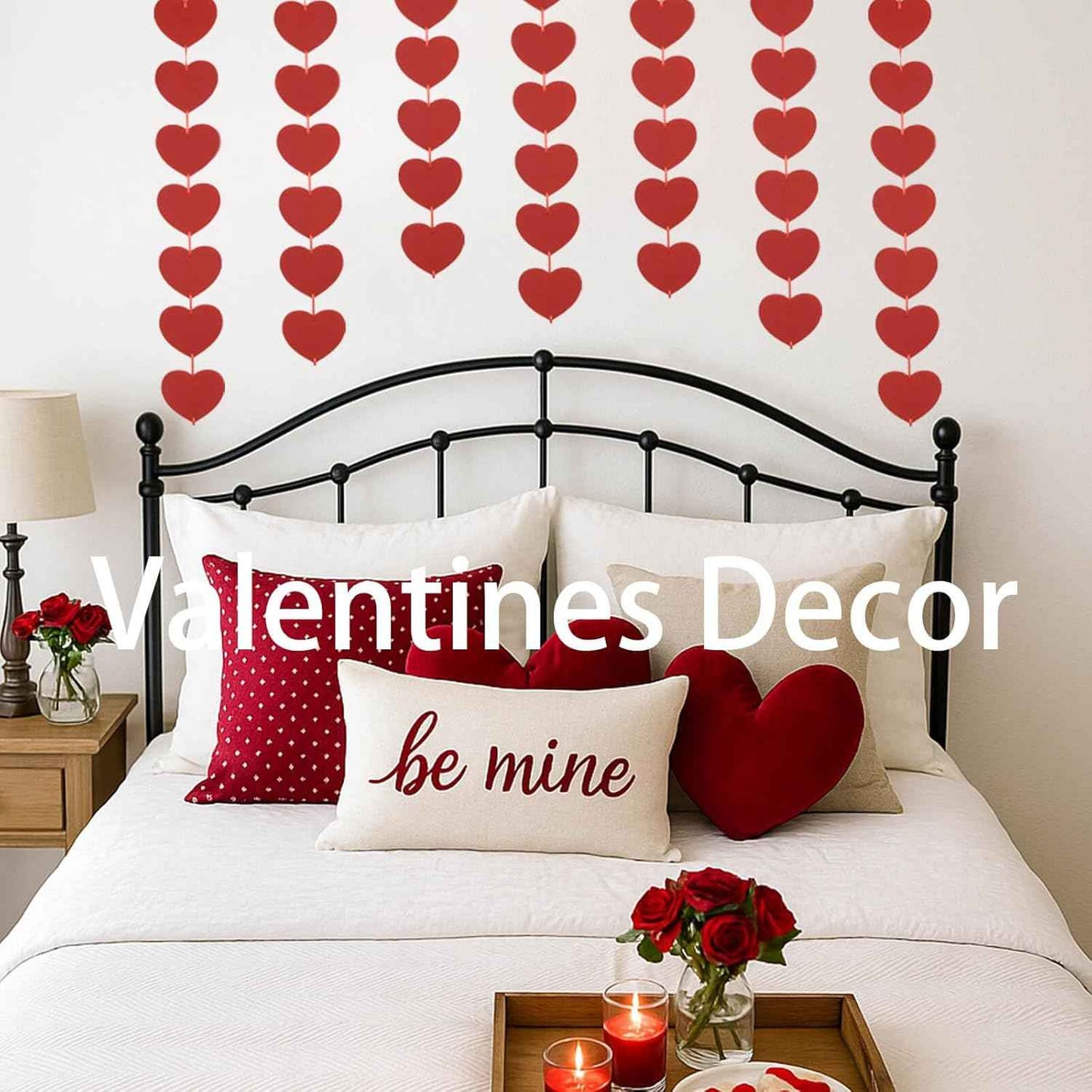 Valentines Day Decorations Heart Garland Hanging, Pre-Strung 80Pcs Felt Red Heart String Garland Valentines Day Banner Party Decor- Valentines Decor, Galentines Wedding Hearts Decorations