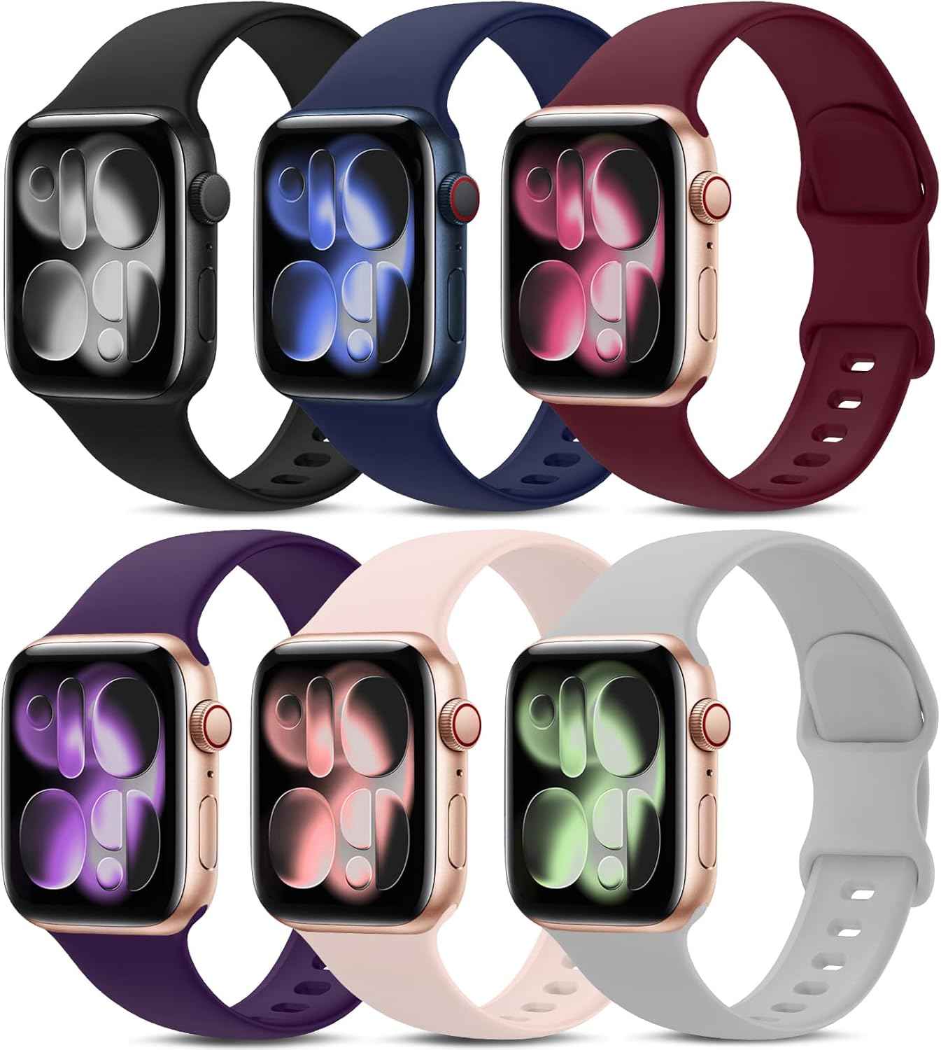 6 Pack Sport Bands Compatible with Apple Watch Band 38mm 40mm 41mm 42mm 44mm 45mm 49mm 46mm,Silicone Waterproof Strap for iWatch Apple Watch Series 11 10 9 Ultra 8 7 6 5 4 3 2 1 SE Women Men