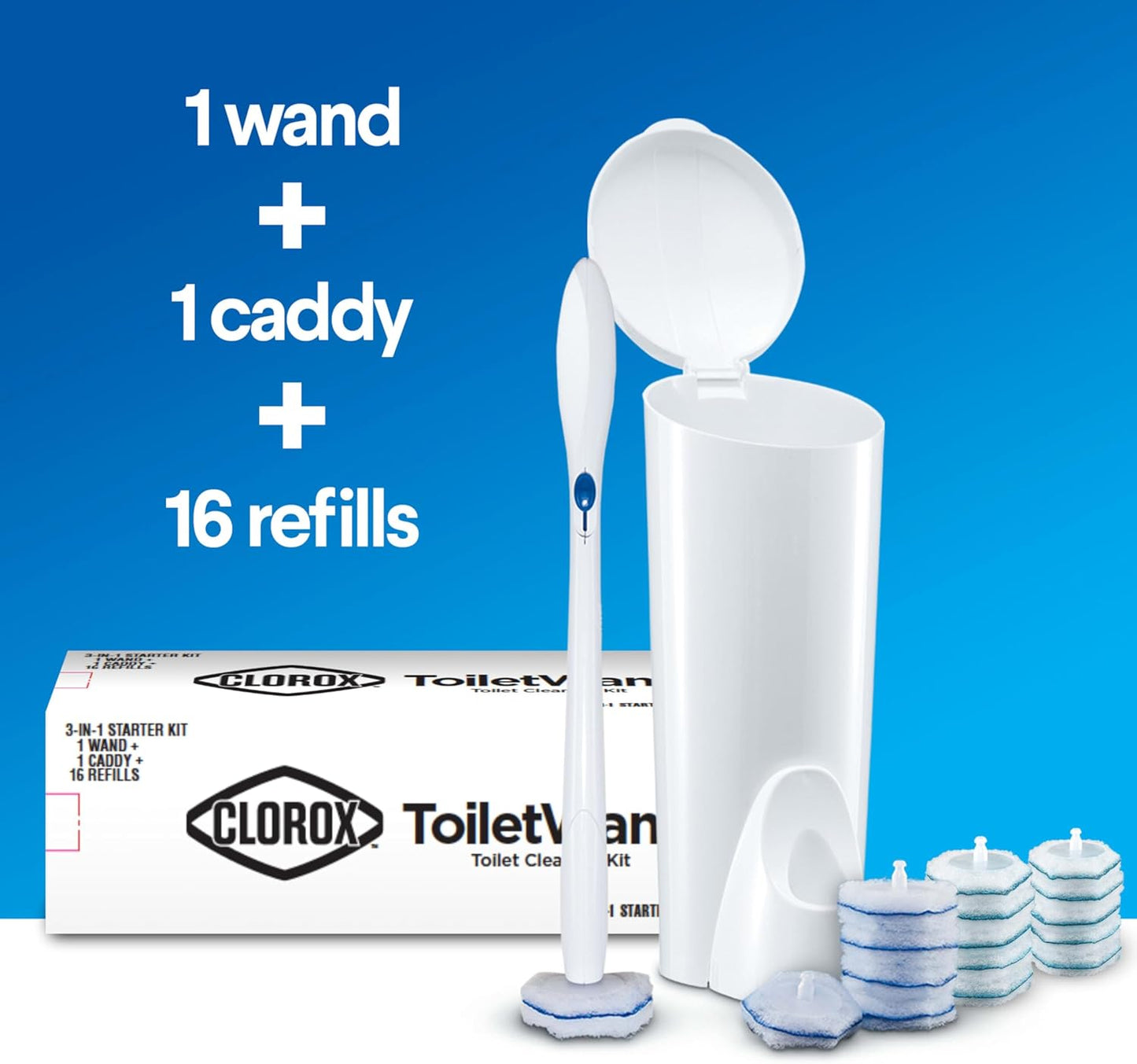 CLOROX Original Toilet Cleaning System - ToiletWand, Storage Caddy and 16 Heads, (Package May Vary)