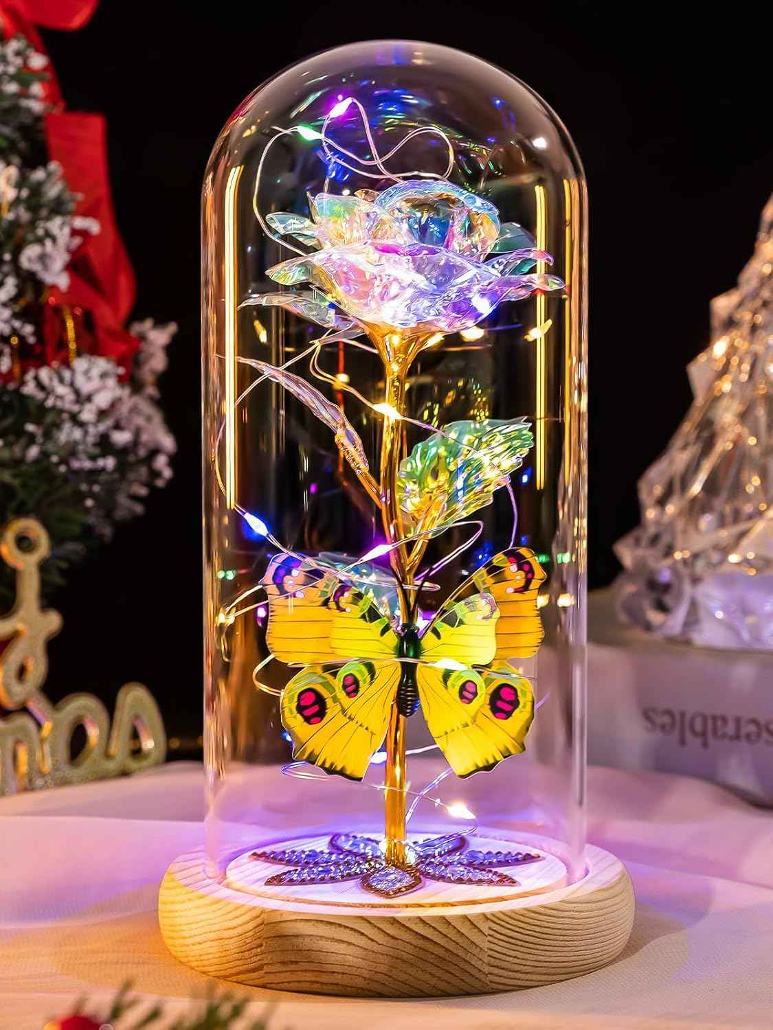 Beferr Gifts for Women Mom Birthday Gifts, Galaxy Glass Rose Forever Preserved Flowers for Delivery Prime Light Up Rose in Glass Dome Valentines Rose Gifts for Her Wife Daughter Girlfriend