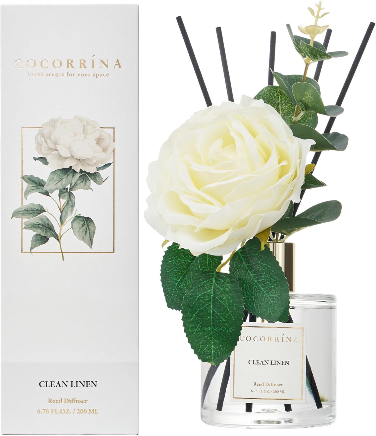 Cocorrína Premium Reed Diffuser Set with Preserved Baby's Breath & Cotton Stick Cashmere Vanilla | 6.7 fl oz Scent Fragrance Oil Diffuser for Bedroom Bathroom Home Décor