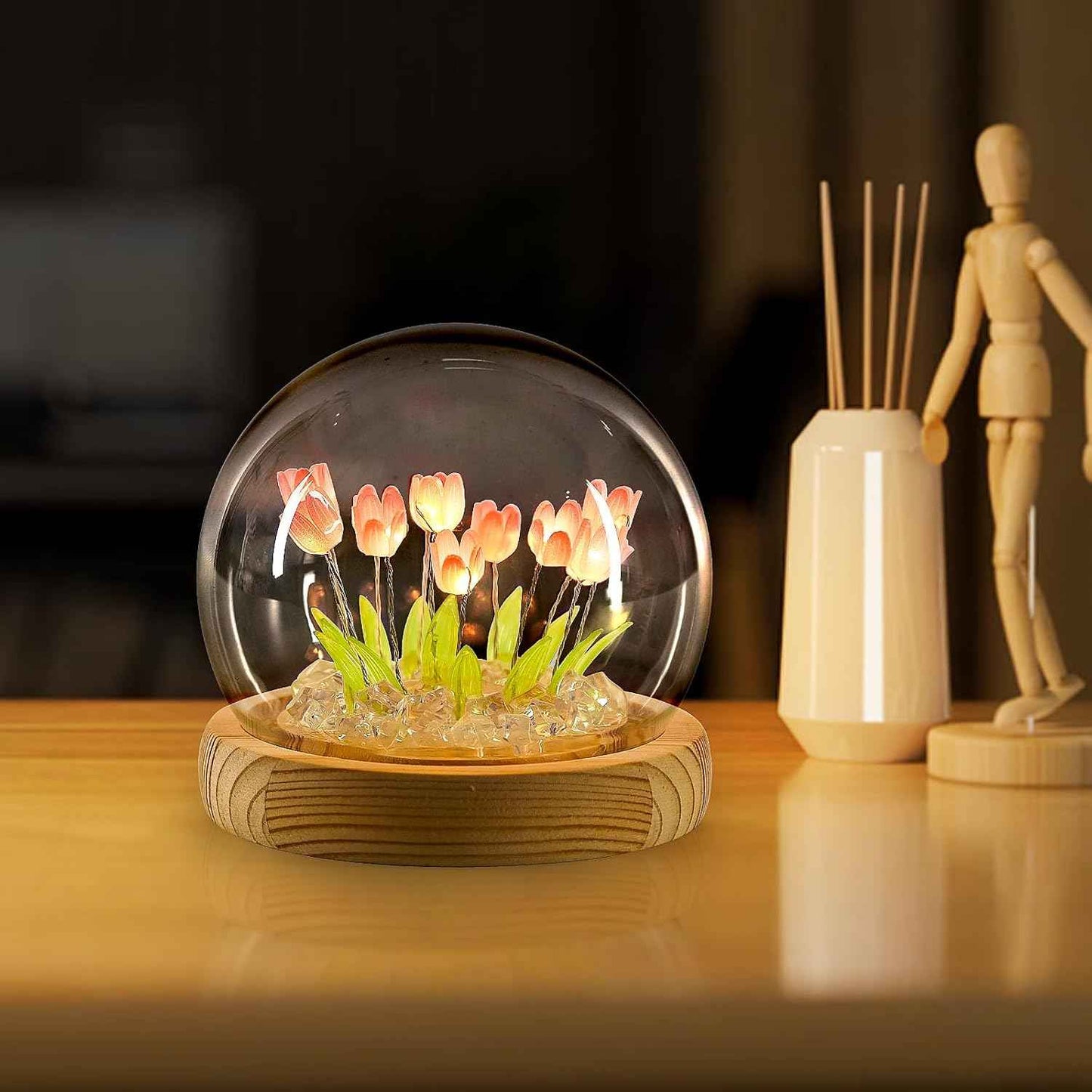 ONXE Valentines Day Gifts for Her Women, Tulips Night Light Cute Flower Lamp in A Glass Dome,Romantic Valentine's Day Home Room Decor, Anniversary Birthday Gift for Girlfriend Mom Sister Grandma Wife