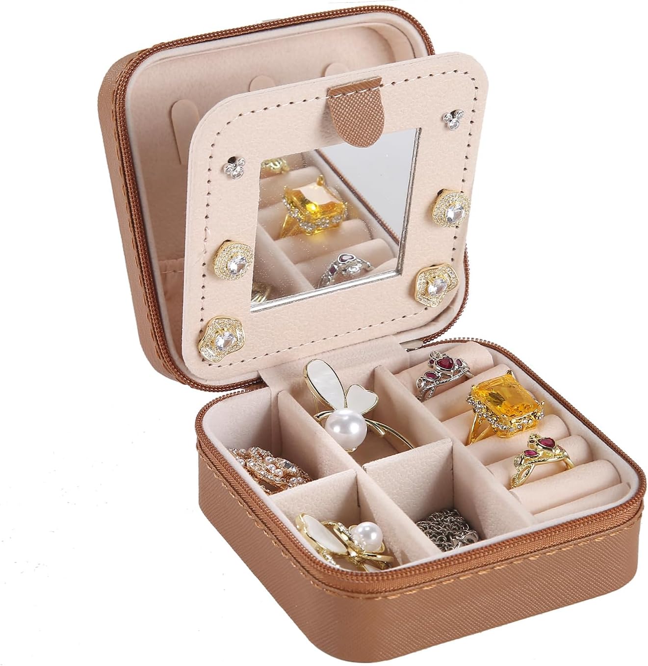 KElofoN Travel jewelry case Travel jewelry box Travel Jewelry Organizer Small box Gift for Girls Women with Mirror(Pink)