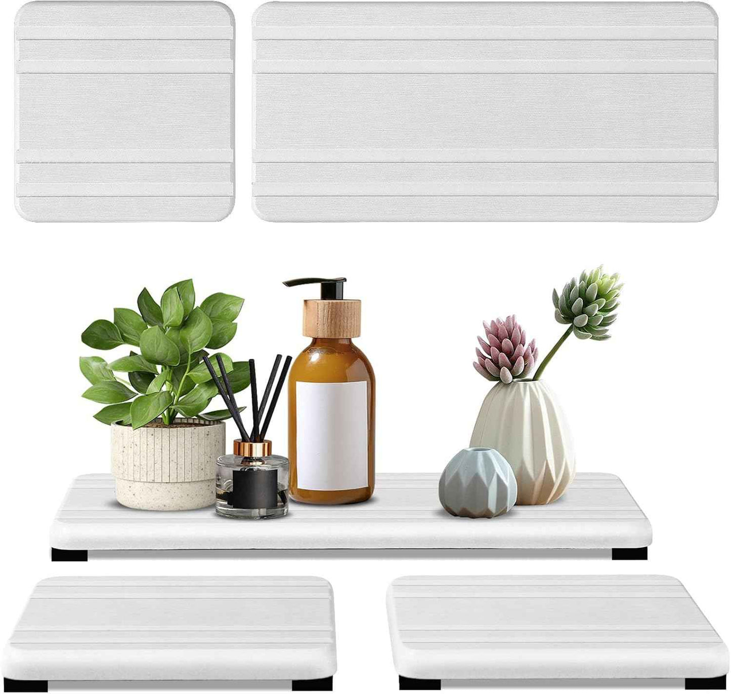3PCS Water Absorbing Stone Tray, DryingNeat Diatomite Stone Sink Tray, Instant Dry Sink Coasters, Kitchen Sponge Hand Soap Holder, Countertop Fast Drying Counter Trays,8 * 4inch and 4 * 4inch
