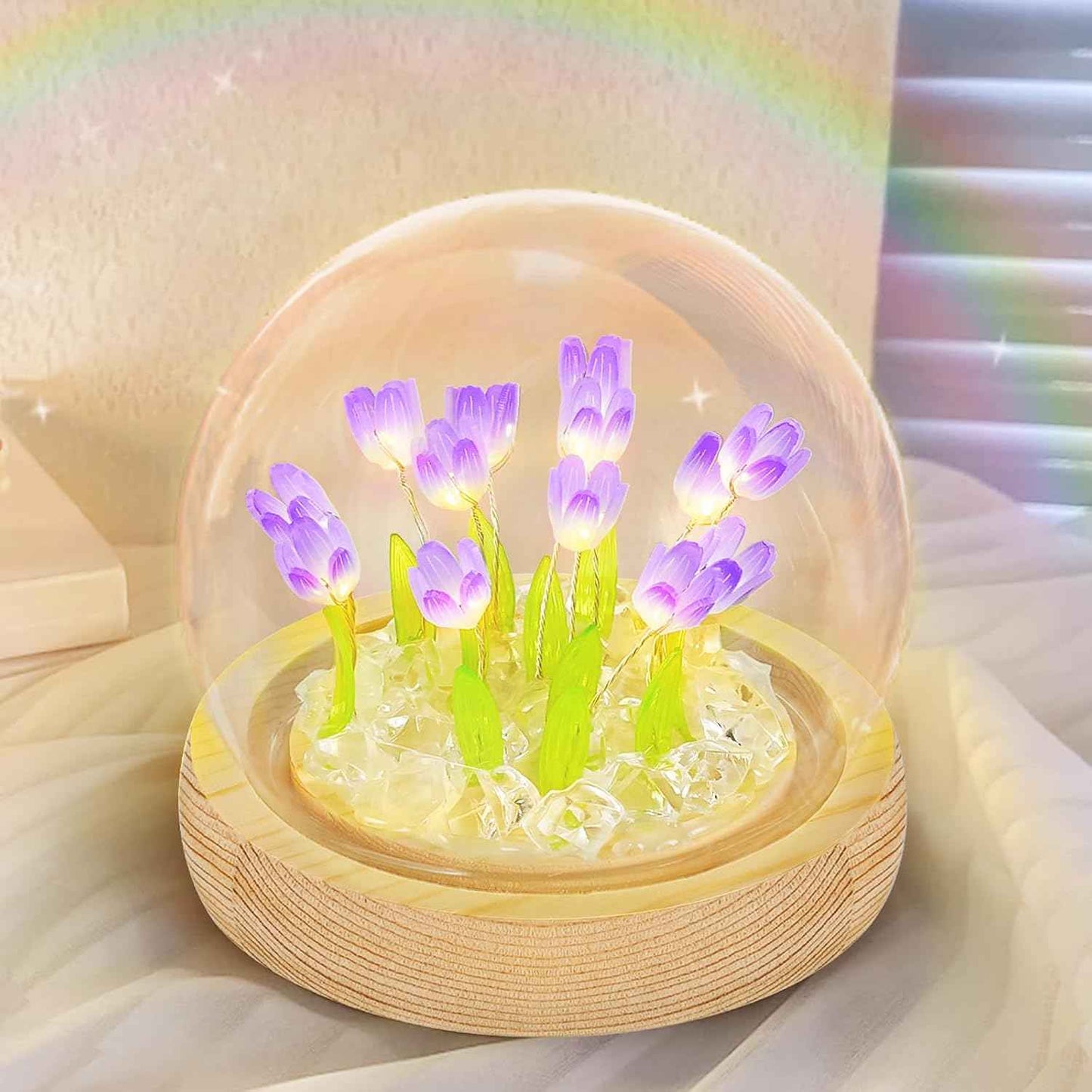 ONXE Valentines Day Gifts for Her Women, Tulips Night Light Cute Flower Lamp in A Glass Dome,Romantic Valentine's Day Home Room Decor, Anniversary Birthday Gift for Girlfriend Mom Sister Grandma Wife