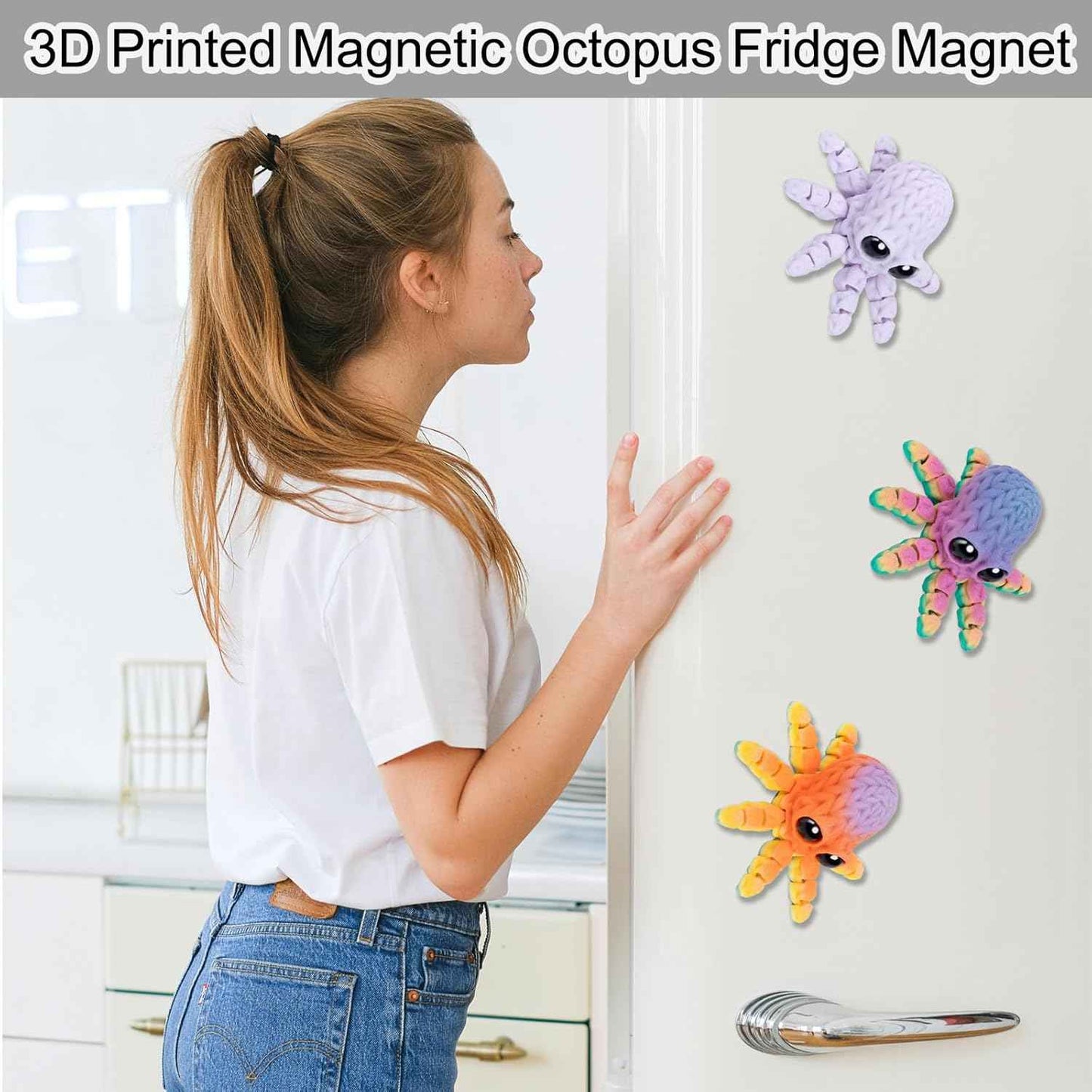 3D Printed Magnetic Octopus Magnet, 7PCS Octopus Fridge Magnets Refrigerator Magnets Decor, 3D-Printed Animals Decor for Home Office Whiteboard (Octopus)