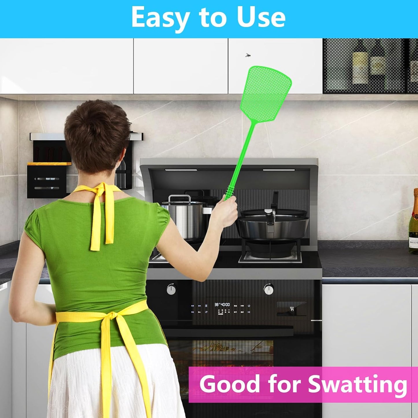 Fly Swatter,5 Pack Plastic Heavy Duty Manual Fly Killer, Long Handle Flyswatter, Large Bug Swatters That Work for Indoor and Outdoor